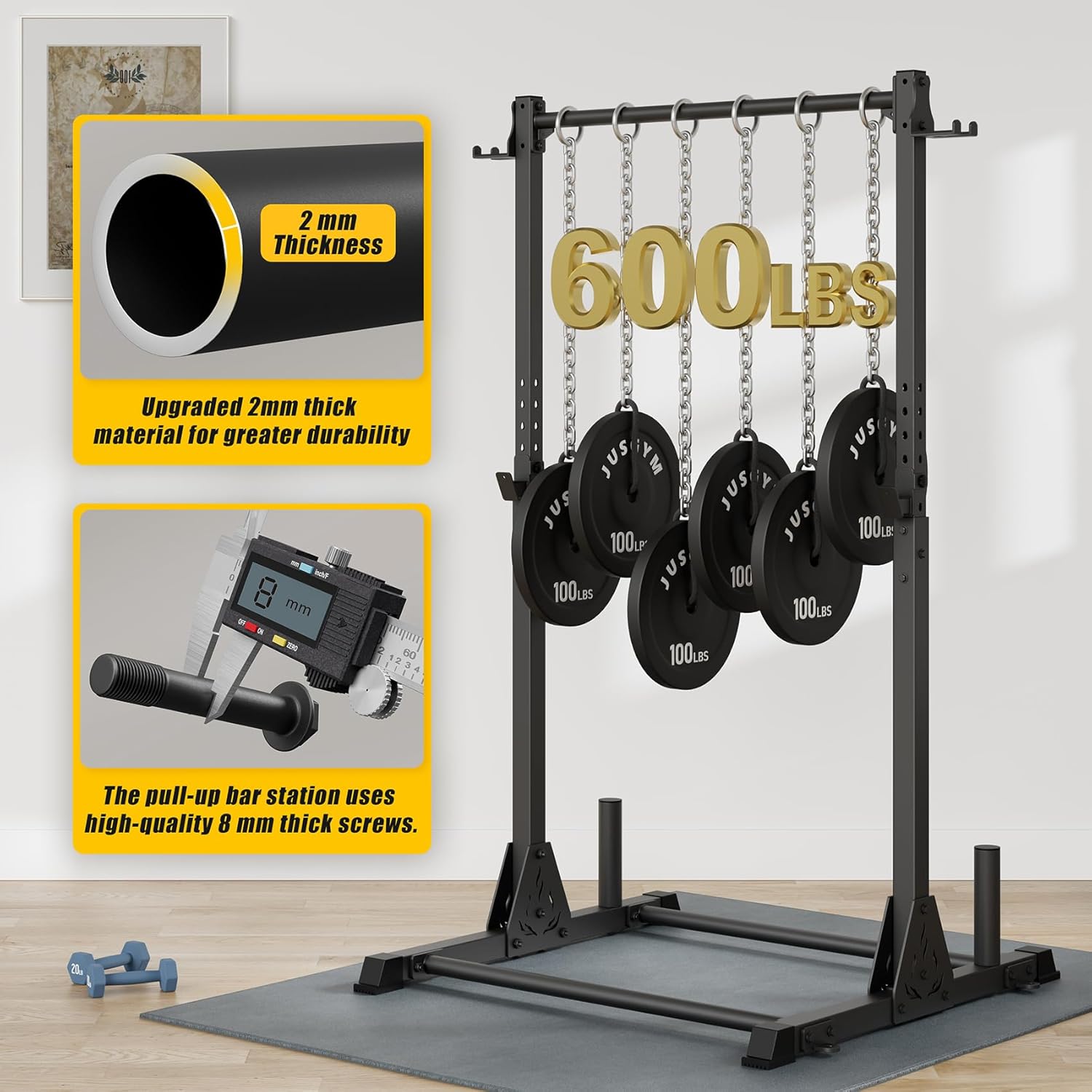 Pull Up Station, Multifunctional Pull Up Bar Free Standing for Strength Training, Height Adjustable Power Tower, 600LBS Weight Capacity - Image 3