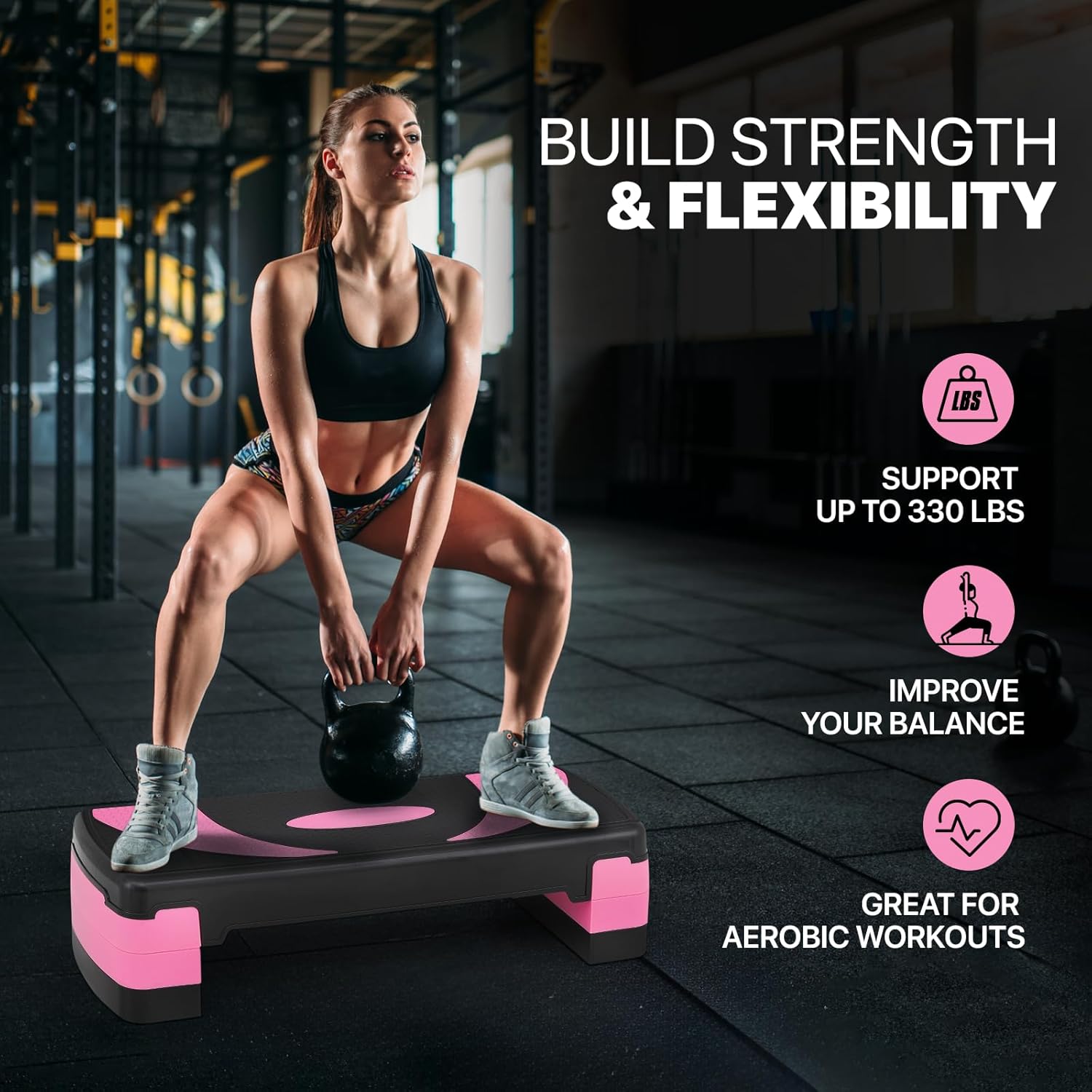 Aerobics Stepper Platform for Exercise Adjustable Compact Workout Step for Cardio, Core and Strength Training - Image 4