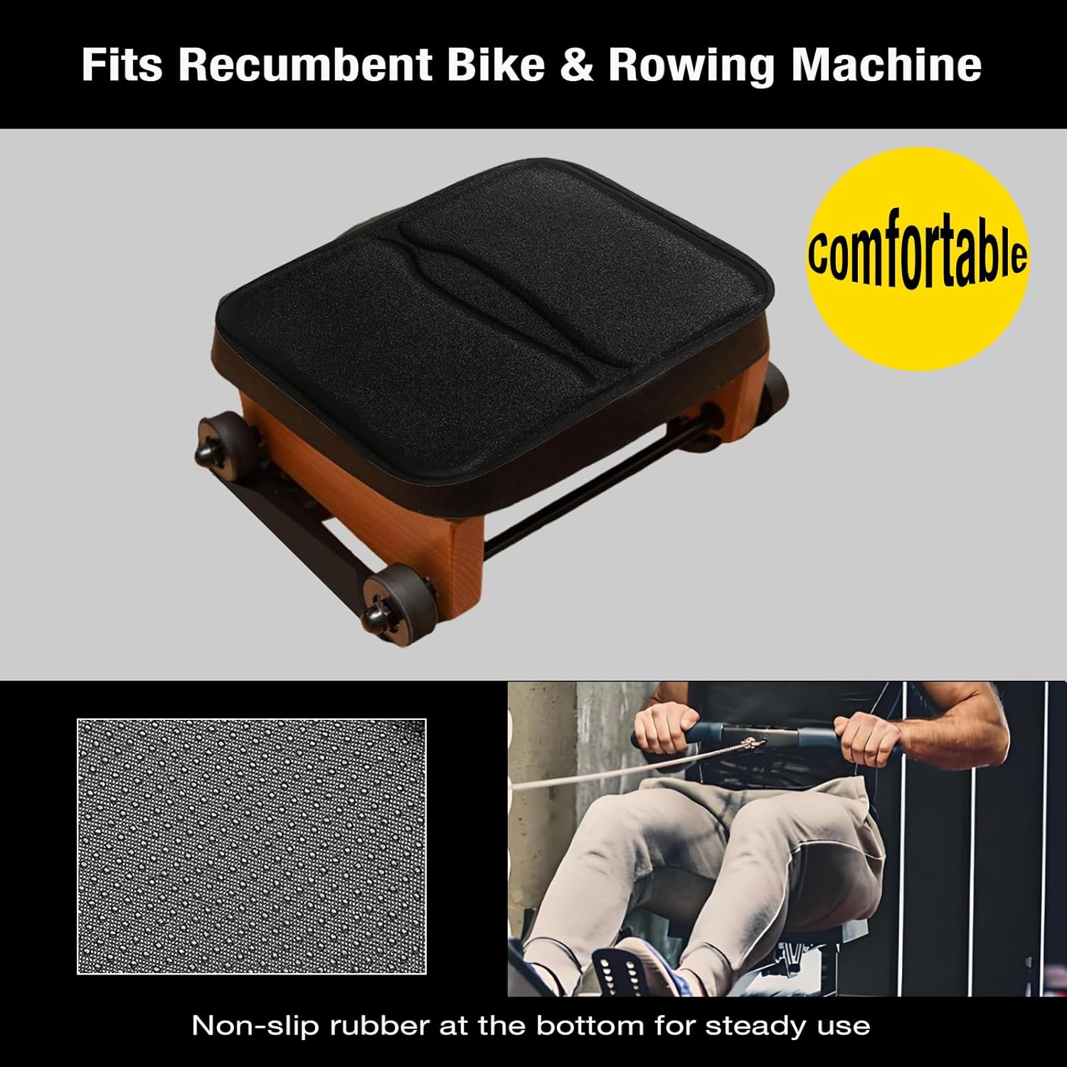 Gel Padded Seat Cushion Cover for Recumbent Bike & Rowing Machine - Extra Wide Thick Memory Foam with Gel Pad for Exercise Recumbent Bicycle and WaterRower, Concept2, for Women and Men Comfort - Image 5