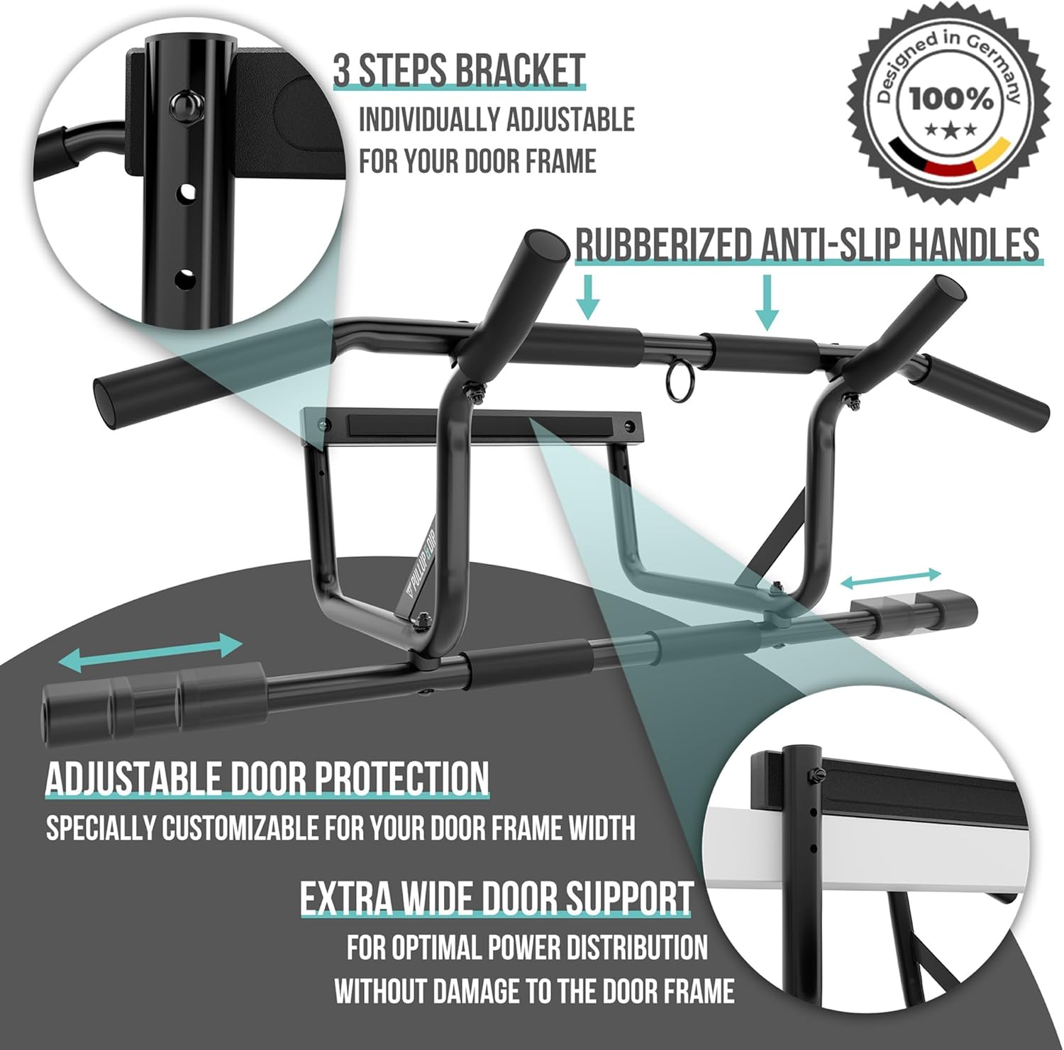 PULLUP & DIP Pull-up bar for door frames for hanging without screws and no slipping, professional door bar, pull-up bar with padded handles - Image 3