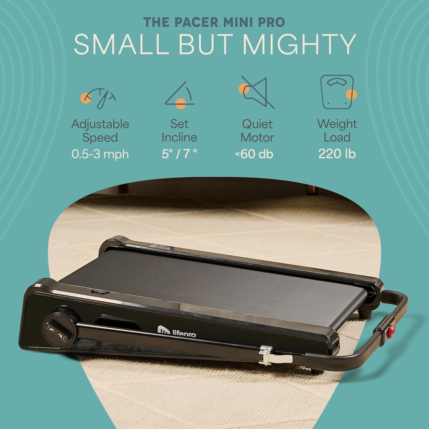 Lifepro Smallest Portable 30in Small Mini Walking Pad Treadmill Installation Free, Adjustable Incline, Under Desk Work Compact Treadmills for Home/Office - Max Load 220Lbs & Speed 3MPH - Image 5
