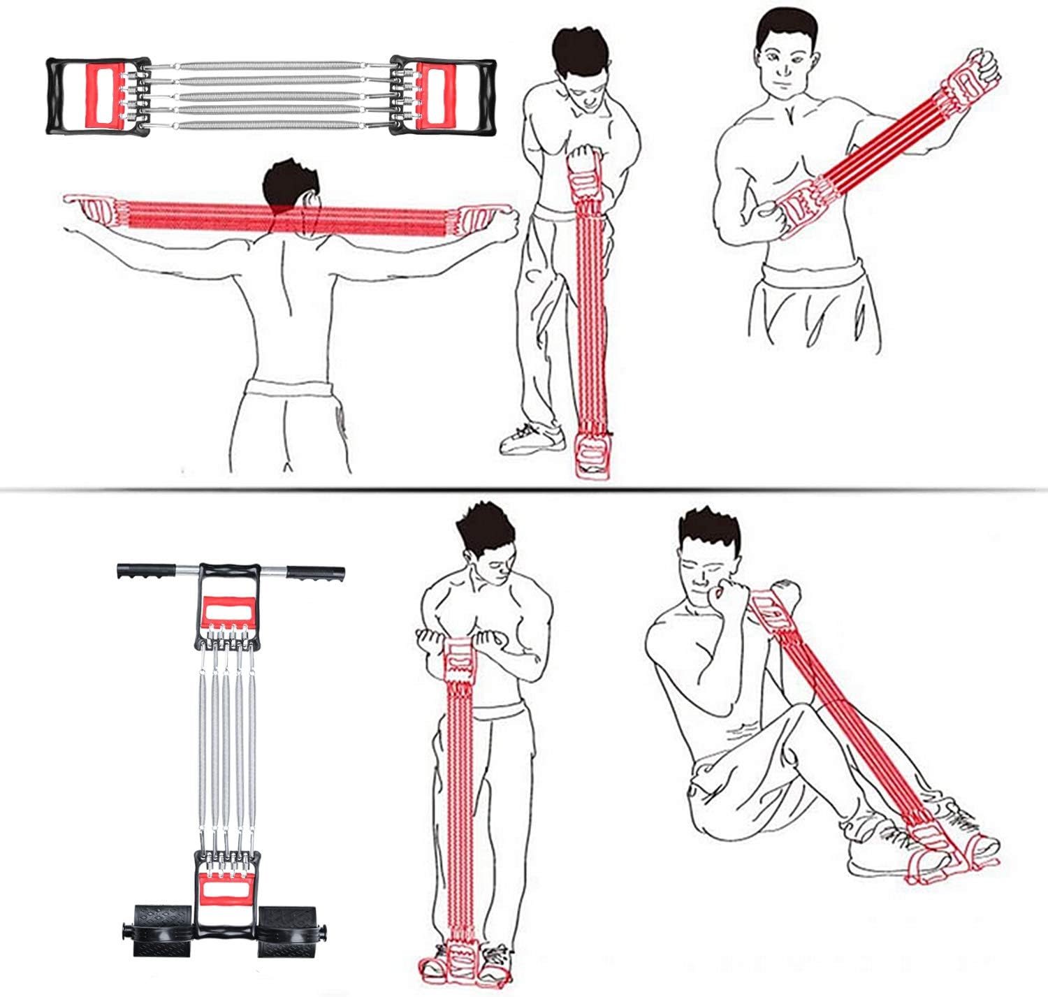 Spring Chest Expander, Tummy Trimmer Hand Gripper 3 in 1 Pull-up Bars Exerciser With 5 Metal Springs, Arm Strength Trainer - Image 6