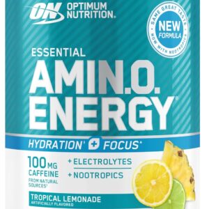 Optimum Nutrition Amino Energy Powder Plus Focus, with BCAA, Electrolytes, and Caffeine, Tropical Lemonade, 30 Servings (Packaging May Vary)