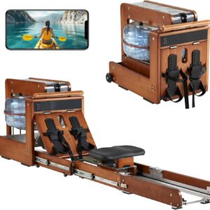 Water Rowing Machine for Home, Touchscreen Smart Display, Dual Resistance Drawer Rower, Kinomap App, No Installation Required, Foldable, Aluminum Rail, Breathing Light, 350LBS Capacity