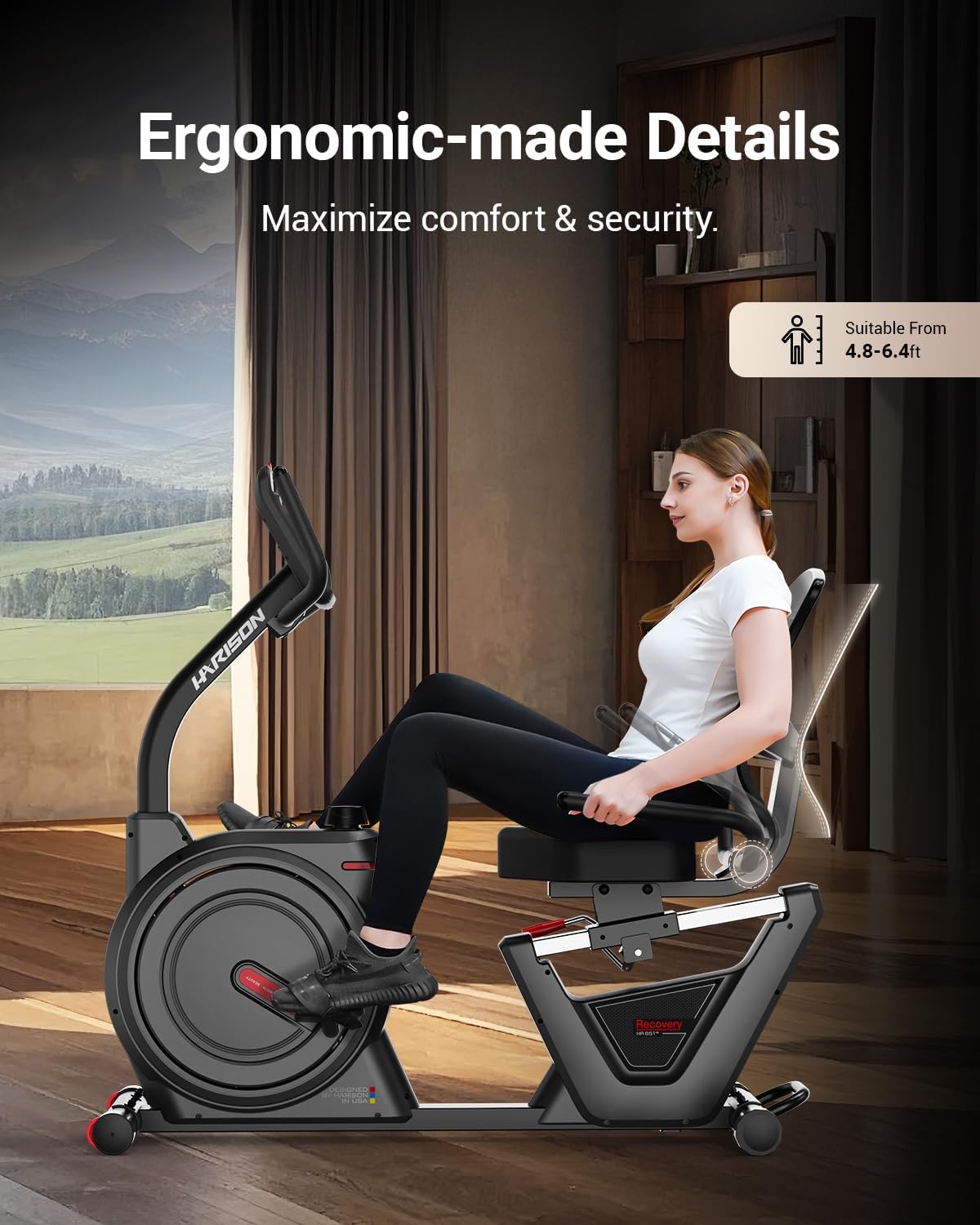 HARISON Semi Commercial Magnetic Recumbent Exercise Bike for Home with 450 lbs Capacity, Recumbent Bikes for Seniors & Adults with 2-in-1 LCD Monitor & Tablet Holder, HARISON APP - Image 5