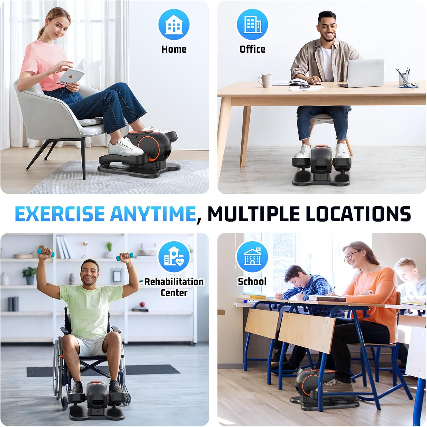 ANCHEER Under Desk Elliptical, 24-in-1 (12 Auto & 12 Manual) Elliptical Machine with Wireless Remote&Dual-Direction, Quiet Compact Leg Exerciser for Home Office - Image 5