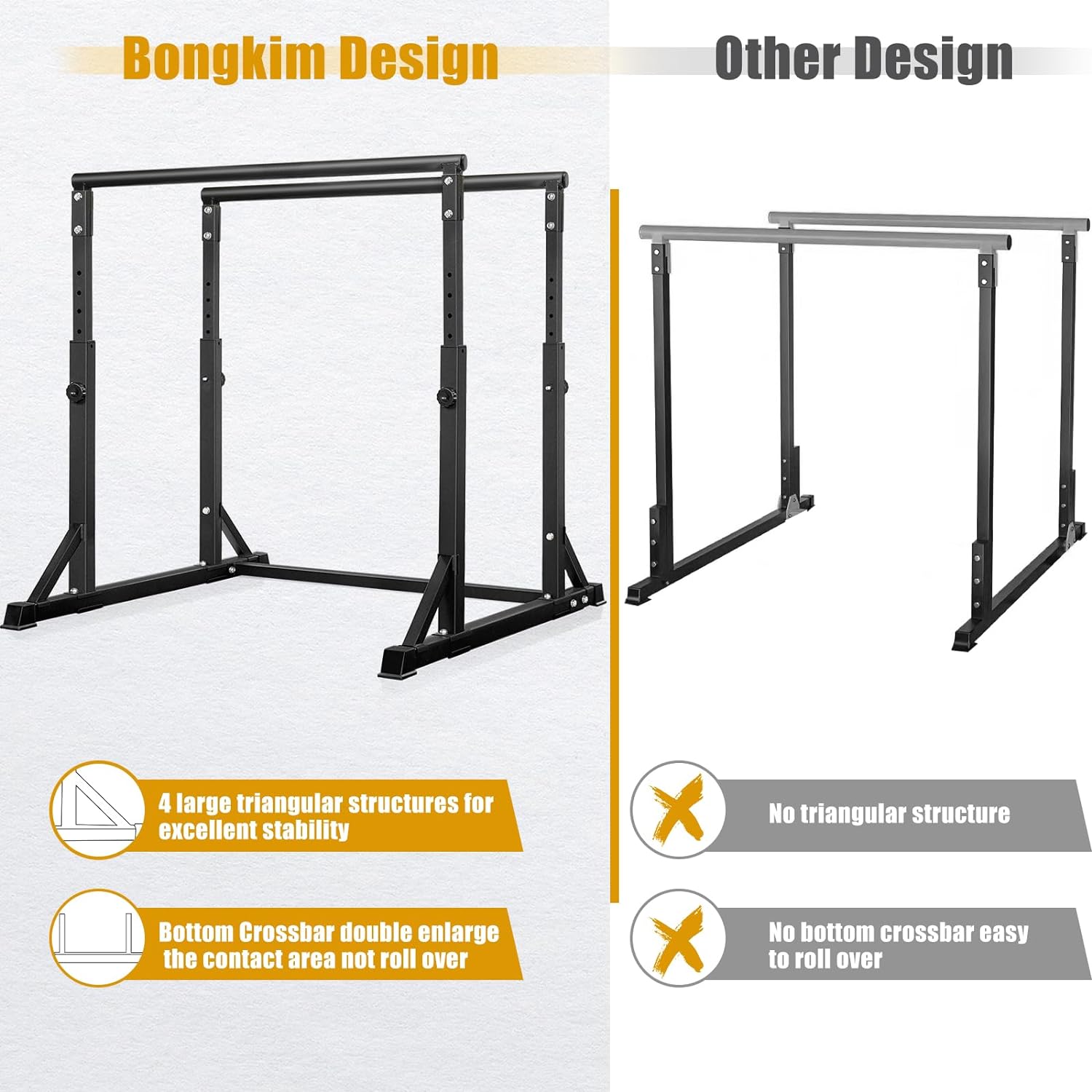 Bongkim Dip Bar, Heavy Duty Dip Station with 7 Height Levels, 800lbs Adjustable Parallel Bars for Tricep Dips Pull-Ups L-Sits Calisthenics Exercises Strength Training for Home Gym Outdoor - Image 5