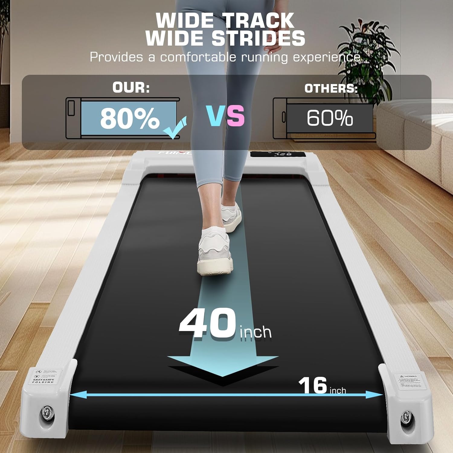 FUNMILY Walking Pad Treadmill with Incline, Portable Under Desk Treadmills for Home 300 lbs Weight Capacity, 2.5HP Quiet Electric Jogging Running Machine with Remote Control and LED Display - Image 5