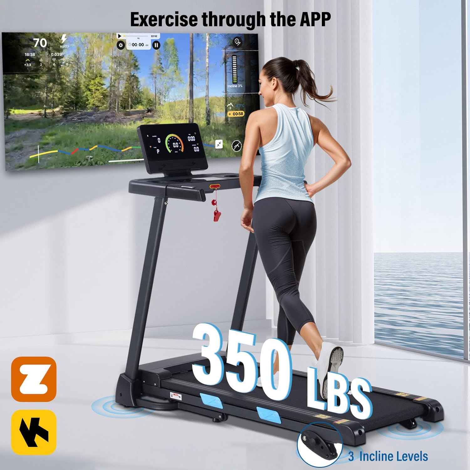 Treadmills for Home, 350 lbs Capacity, 10 MPH, 3.0HP Incline Treadmill with Bluetooth APP, 17 * 46" Belt, Running Threadmills Machine, LCD Display, 36 Programs - Image 6