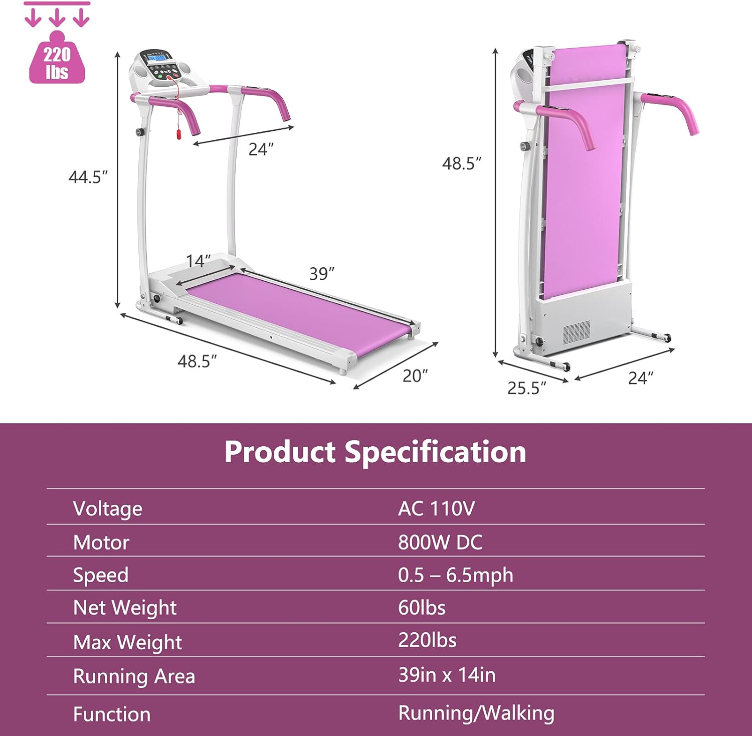 Goplus Foldable Treadmill, Freestanding Portable Treadmill with 12 Preset Programs, LCD Monitor, Built-in Wheels & Pulse Sensor, Folding Compact Treadmills for Home Small - Image 7