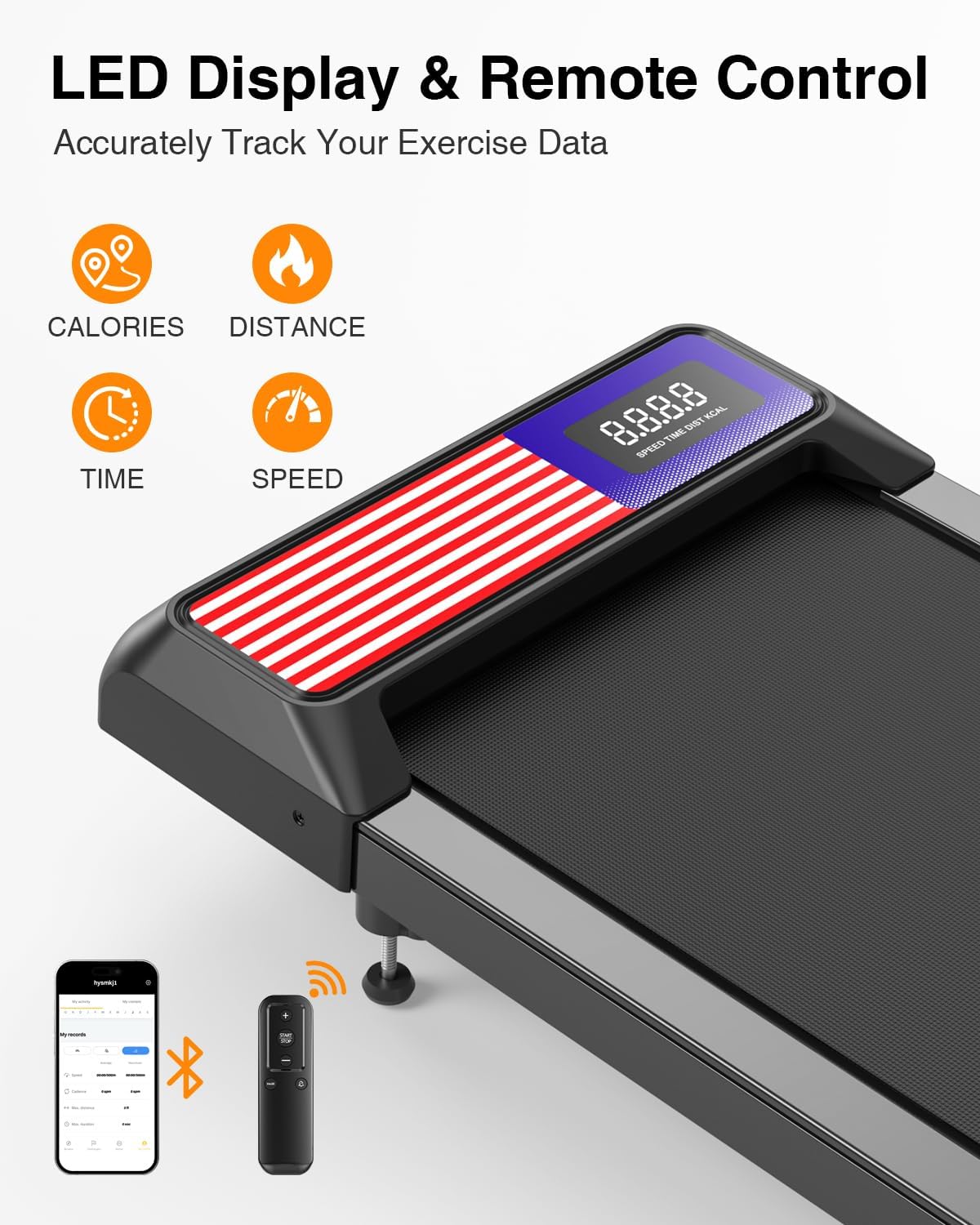 Walking Pad Treadmill with 8% Adjustable Incline and Removable Handle Bar, Compact Under Desk Treadmills for Home Small with APP Sync, Remote Control and LED Display, 2.5HP - Image 3