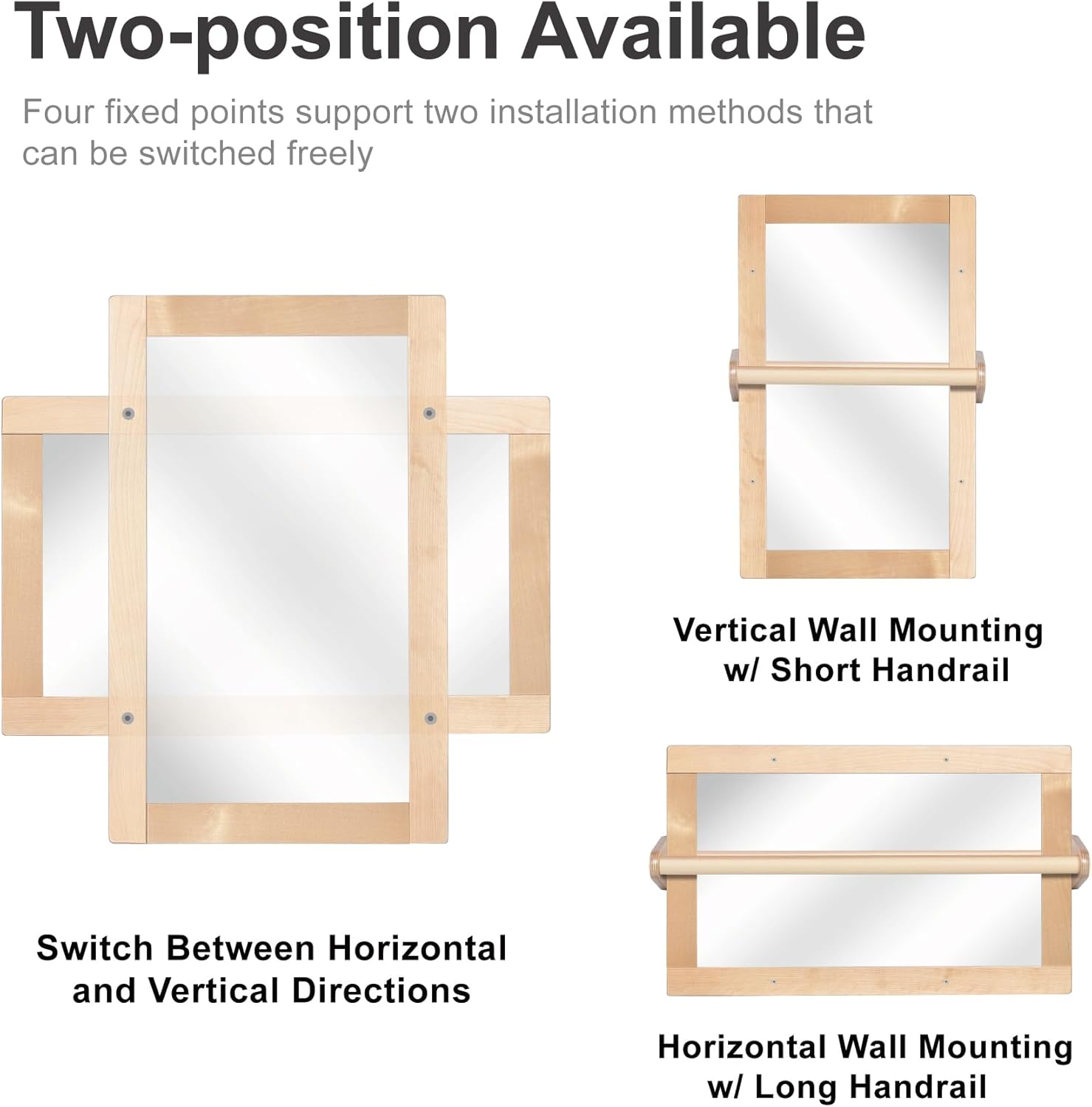 Baby Montessori Wooden Frame Non-Shatter Safety Mirror w/ 2 Pull Up Bars, Infant Coordination Small Mirror for 6-18 Months (Natural) - Image 4