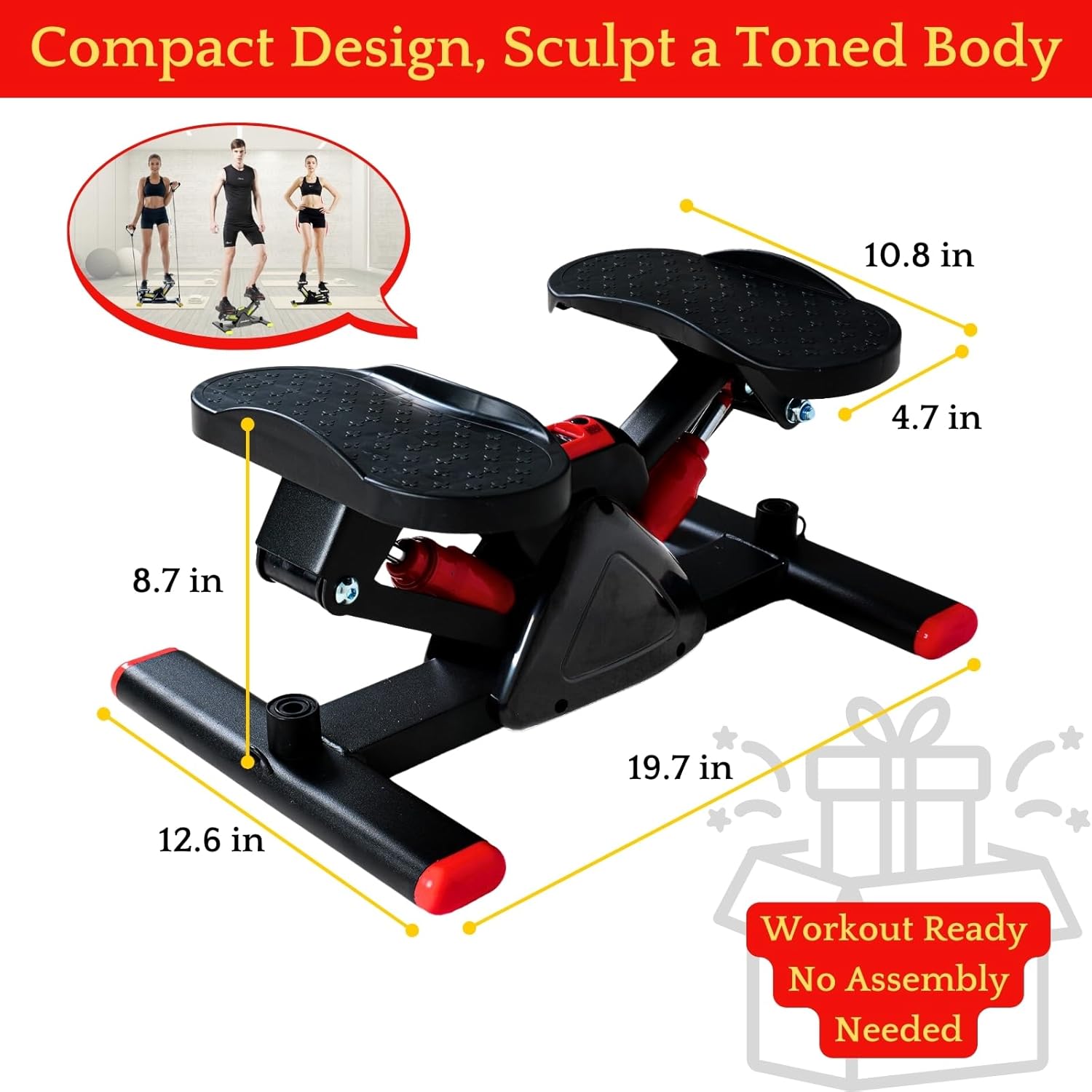 Mini Twist Stepper with LCD Display, Dual Resistance Bands for Home Fitness, Compact and Quiet Foot Stepper Machine, Supports 330 LBS, Perfect for Cardio Workouts - Image 4