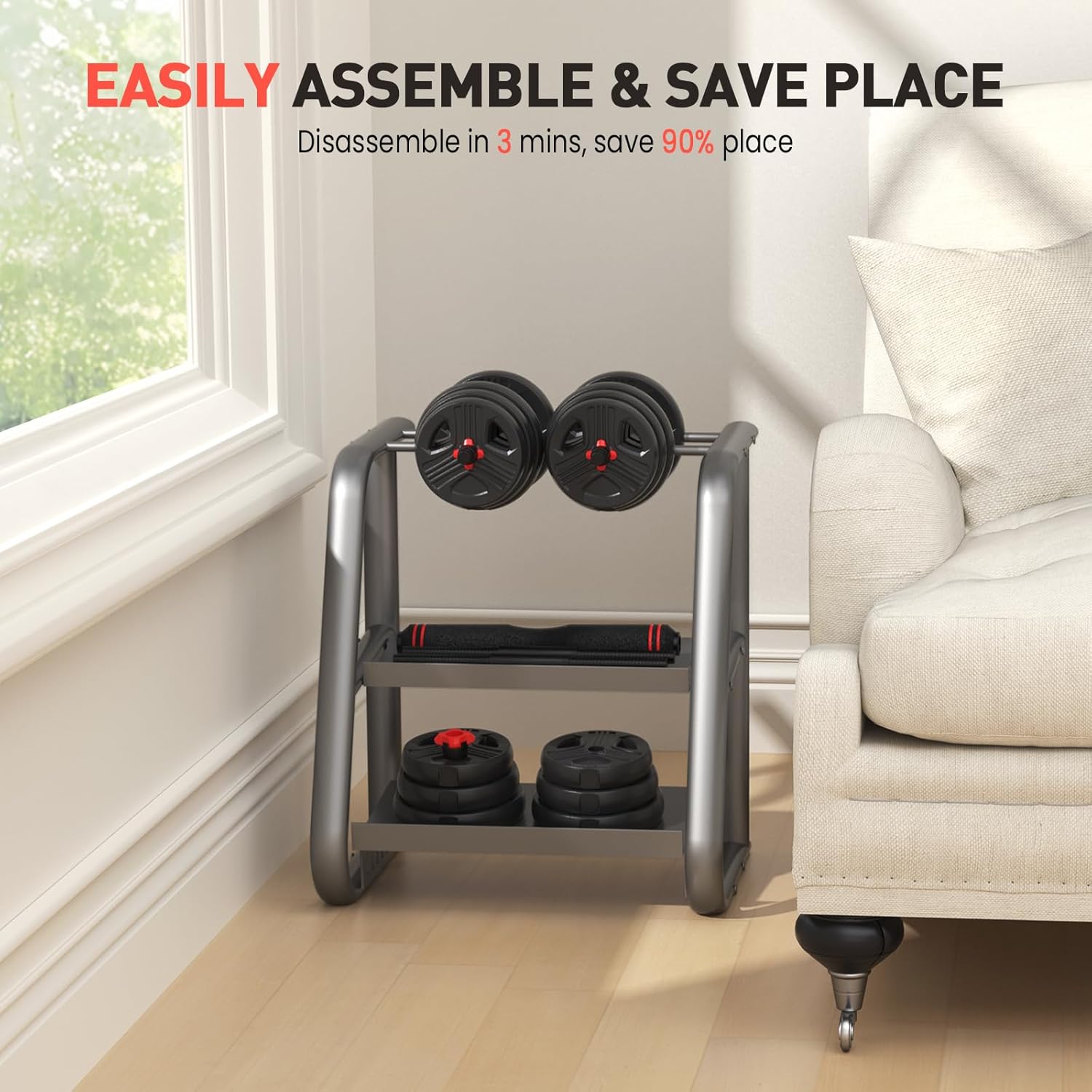 Adjustable Dumbbells, 20/30/40/55/60/70/80/90lbs Free Weight Set with Connector, 2 or 3 in 1 Dumbbells Used as Barbell, Kettlebells, Fitness Exercises for Home Gym Suitable for Men/Women - Image 9