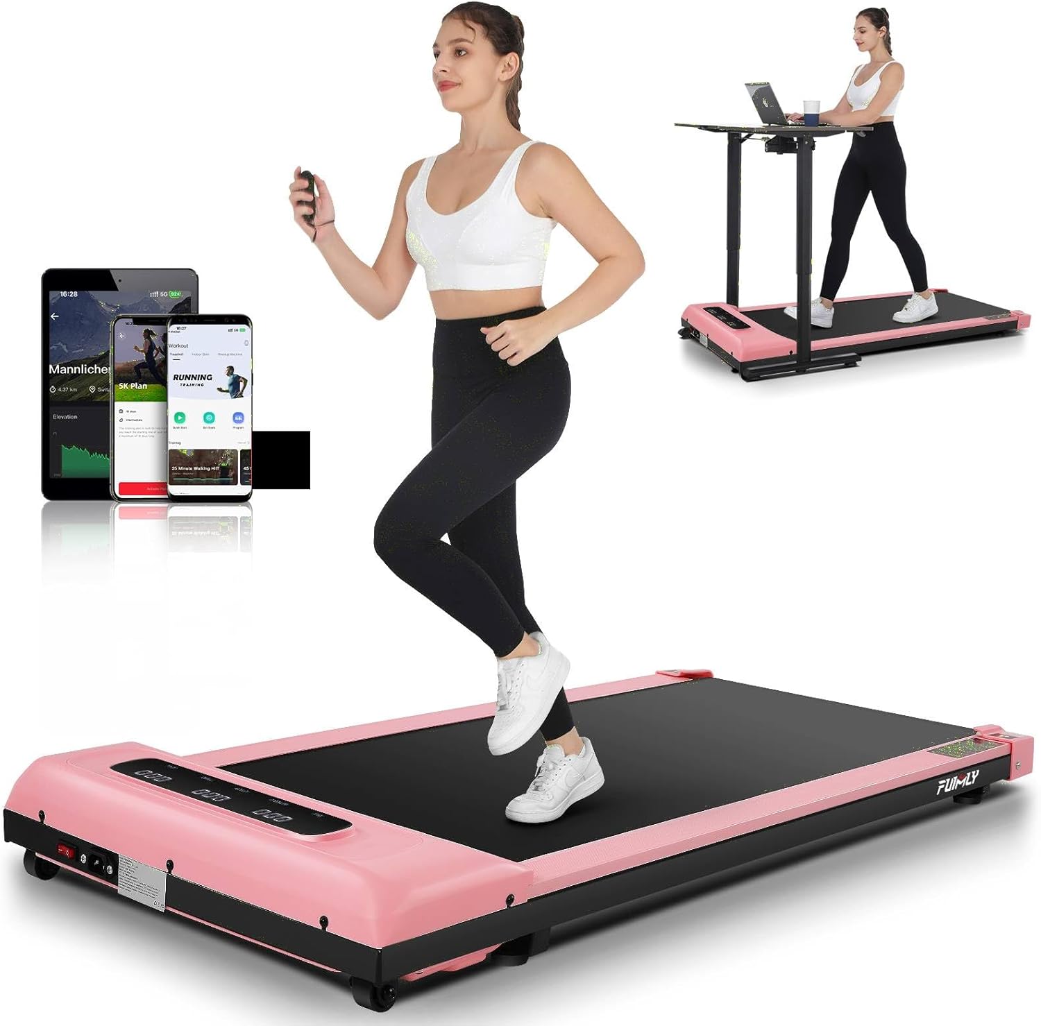 Walking Pad Treadmill 300 Lb Capacity Portable Treadmills for Home Office Under Desk Treadmill with App & Remote Control, LED Display/Ultra-Quiet/Installation-Free