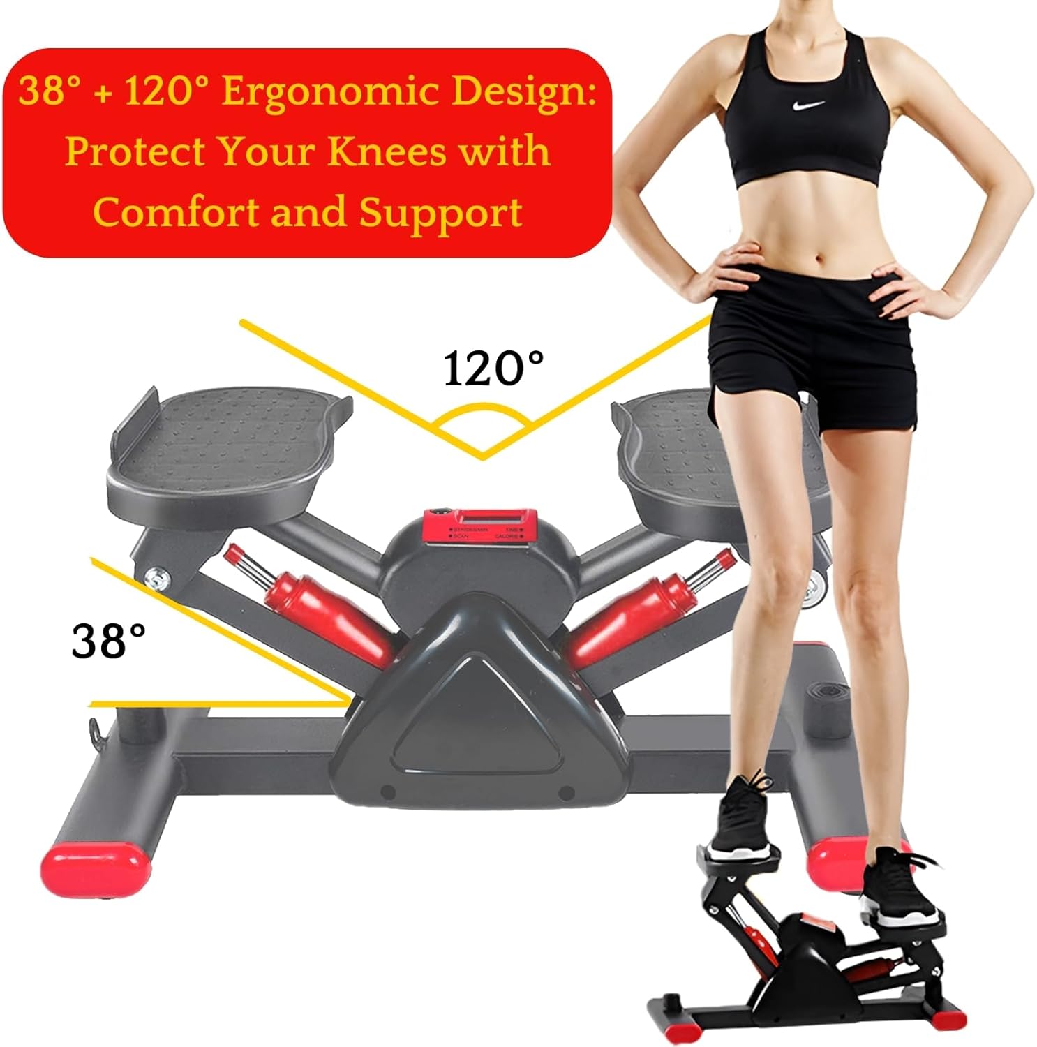 Mini Twist Stepper with LCD Display, Dual Resistance Bands for Home Fitness, Compact and Quiet Foot Stepper Machine, Supports 330 LBS, Perfect for Cardio Workouts - Image 6