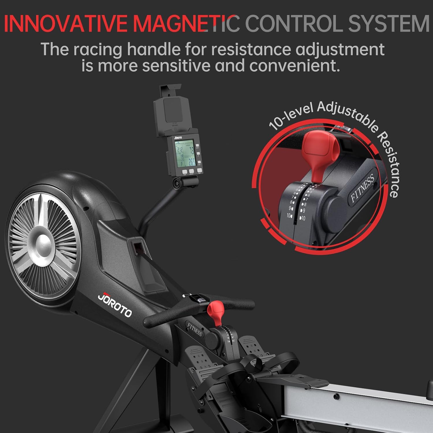 JOROTO Rowing Machines, Air Magnetic Rowing Machines for Home with Foldable,10 Levels Adjustable Resistance, Quiet Operation, Bluetooth App Compatible, Max 350lbs Weight Capacity, Black - Image 3