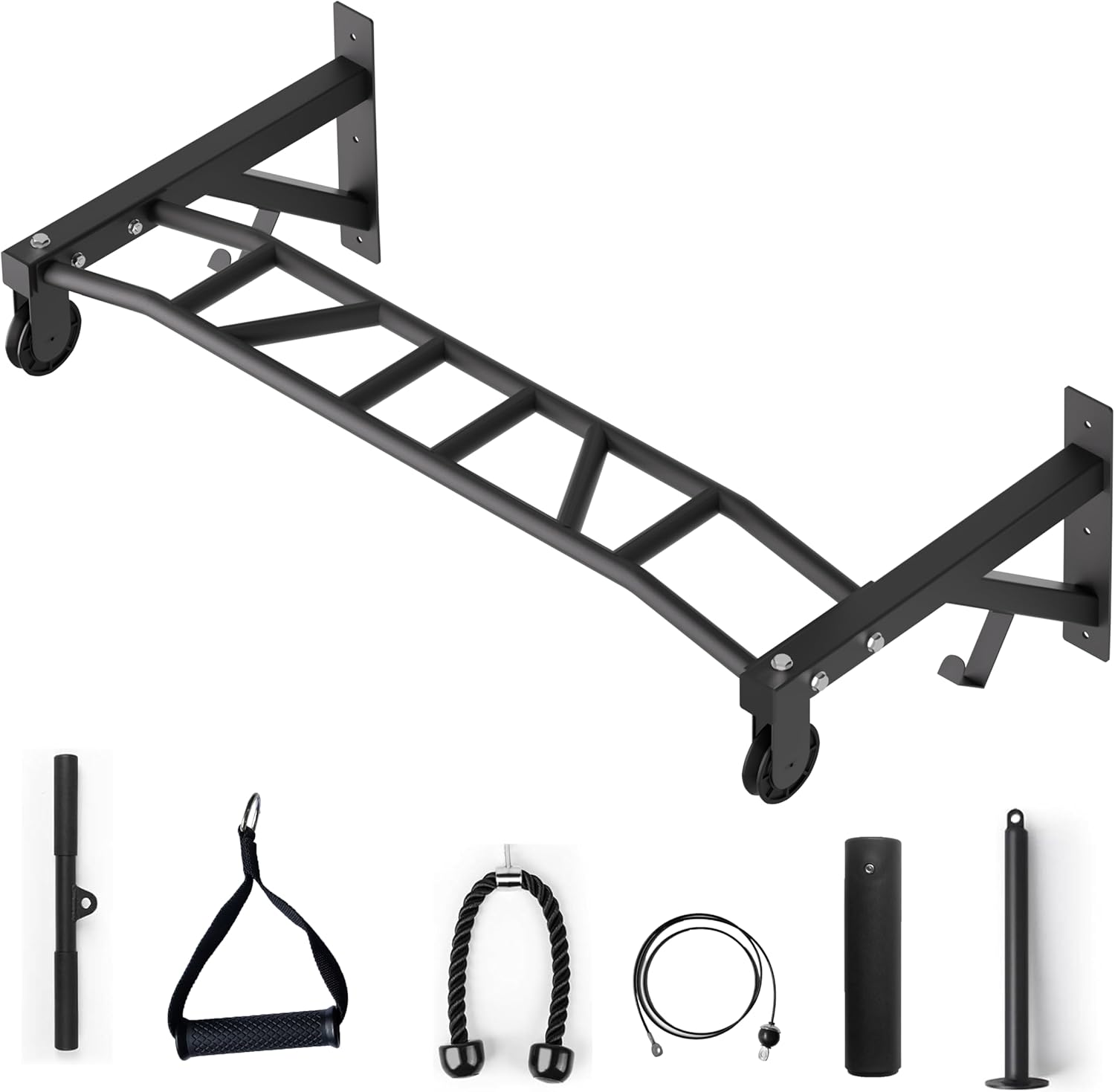 Wall Mounted Pull Up Bar With Pulley System, 600lbs Heavy Duty Chin Up Bar, 48" Multi Grip Pullup Bar, for Garage Indoor Basement Workout Strength Training Equipment, Ease Of Use Mounting