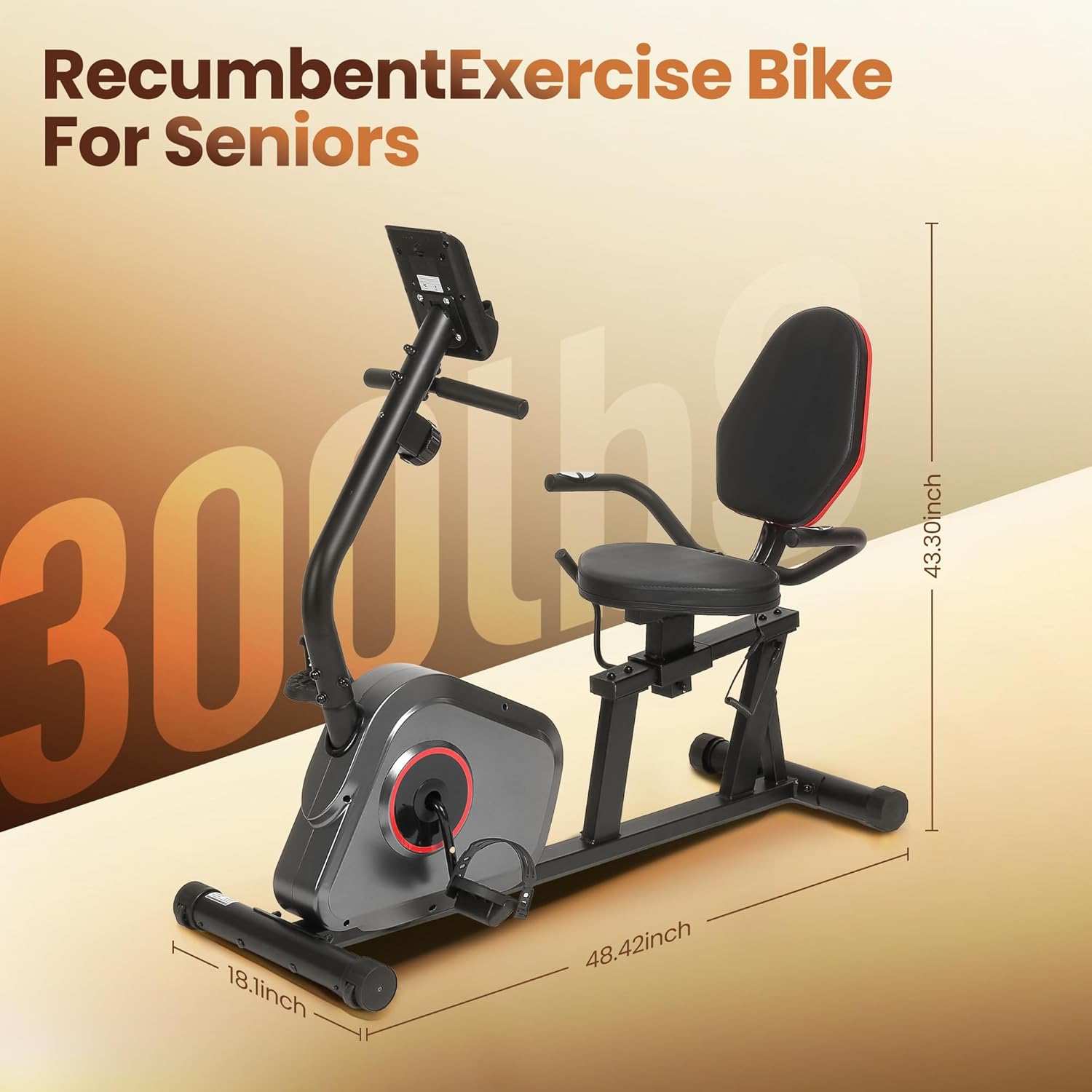 Recumbent Exercise Bike Stationary Bike Exercise Bikes for Home with 8 Levels Magnetic Resistance 300 LBS Weight Capacity LCD Monitor Heart Rate Handle and Device Holder - Image 7