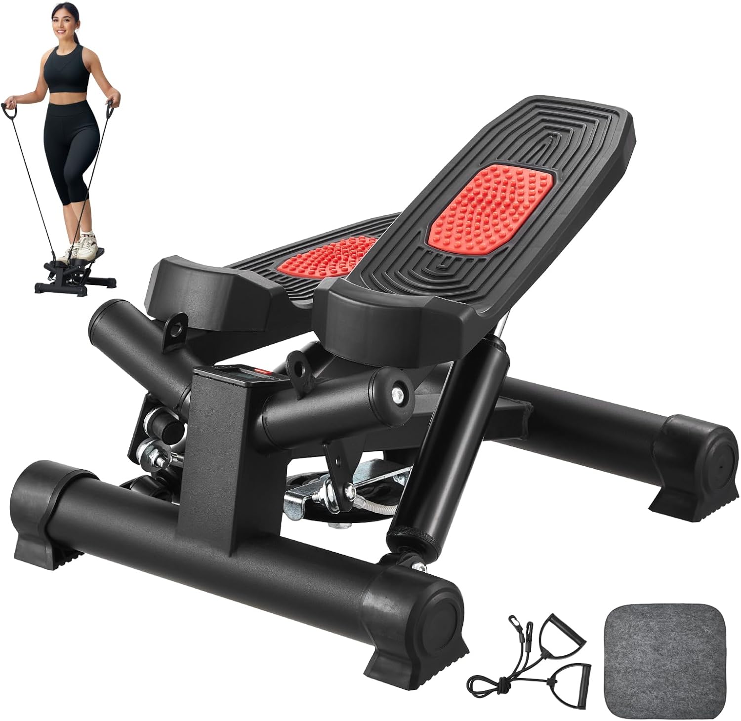 VEVOR Stair Stepper, Mini Stepper for Exercise at Home, Hydraulic Fitness Twist Stepper with Resistance Bands, Full Body Workout Cardio Equipment, Stair Climber with LCD Monitor, 330LBS Load Capacity