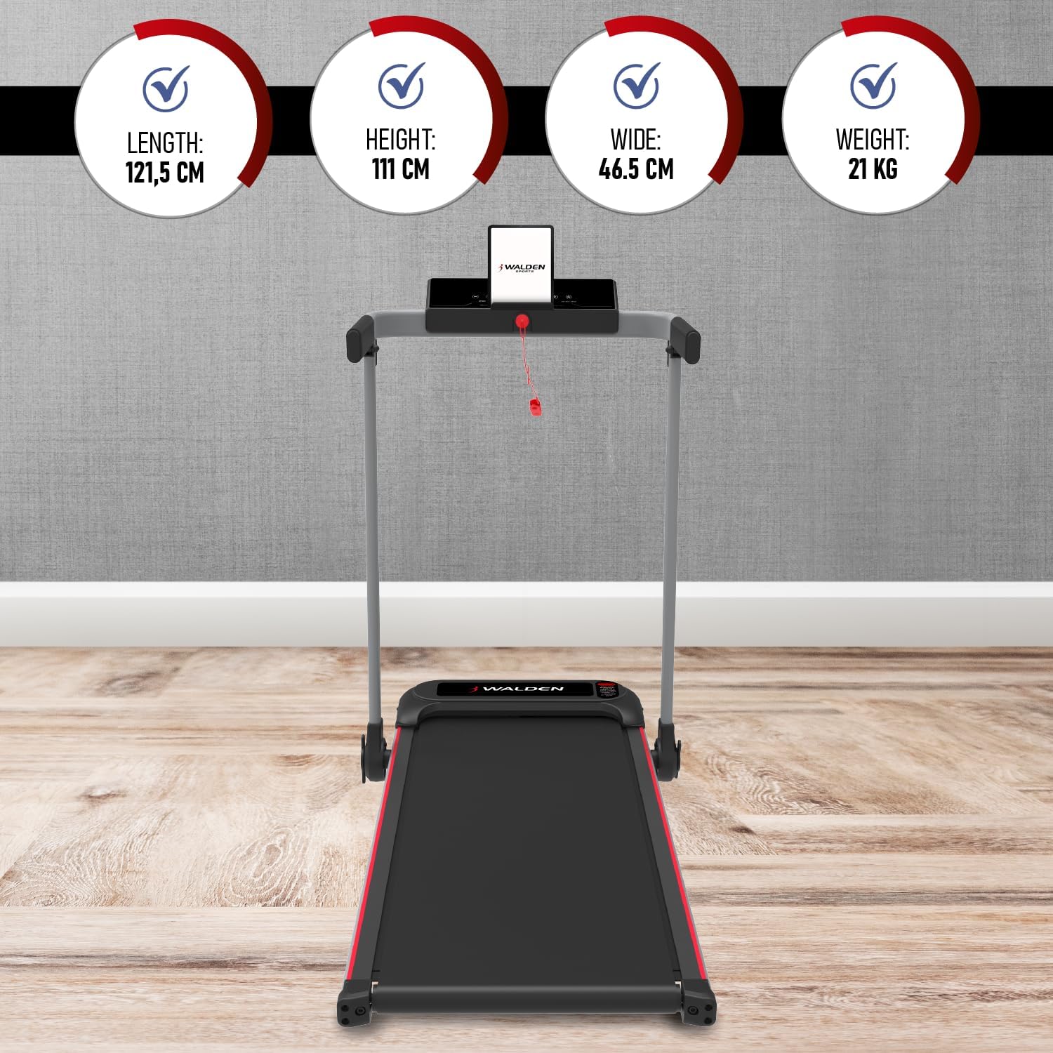 Walden Sports Folding Electric Treadmill with Handle - Portable Running Machine LCD Screen - 6.2mp/h Adjustable Speed - Image 6