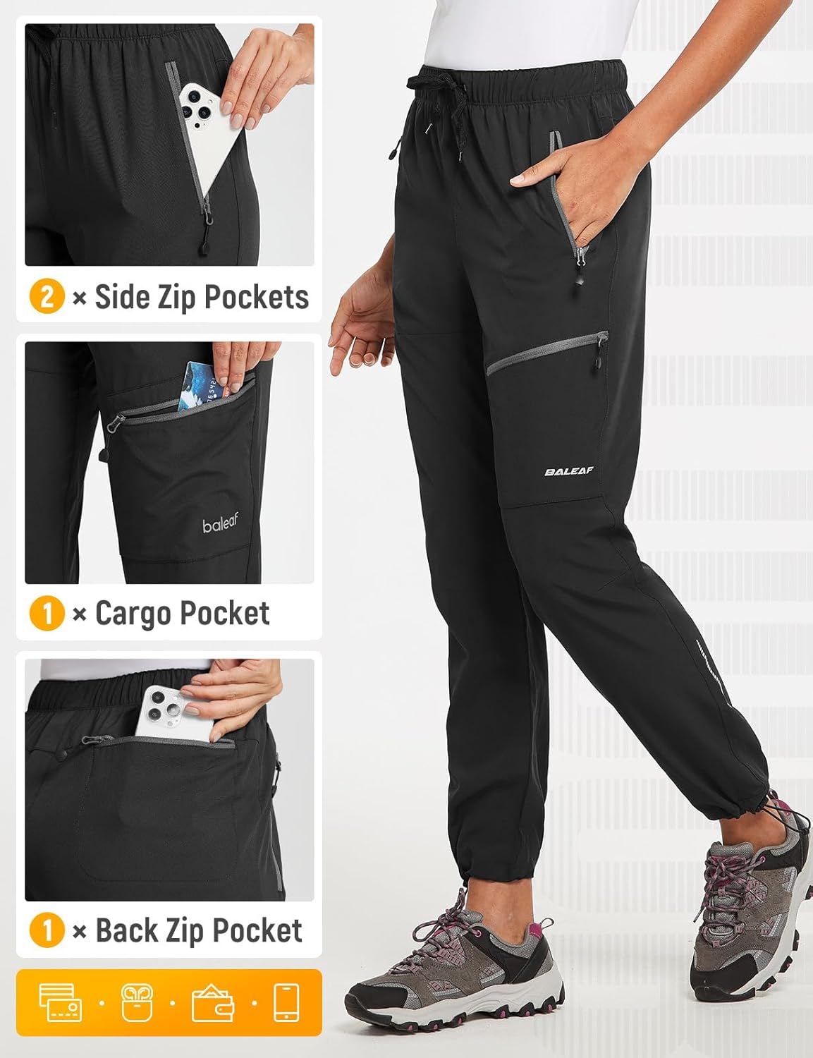 baleaf Women's Hiking Pants Quick Dry Lightweight Water Resistant Elastic Waist Cargo Pants for All Seasons - Image 5