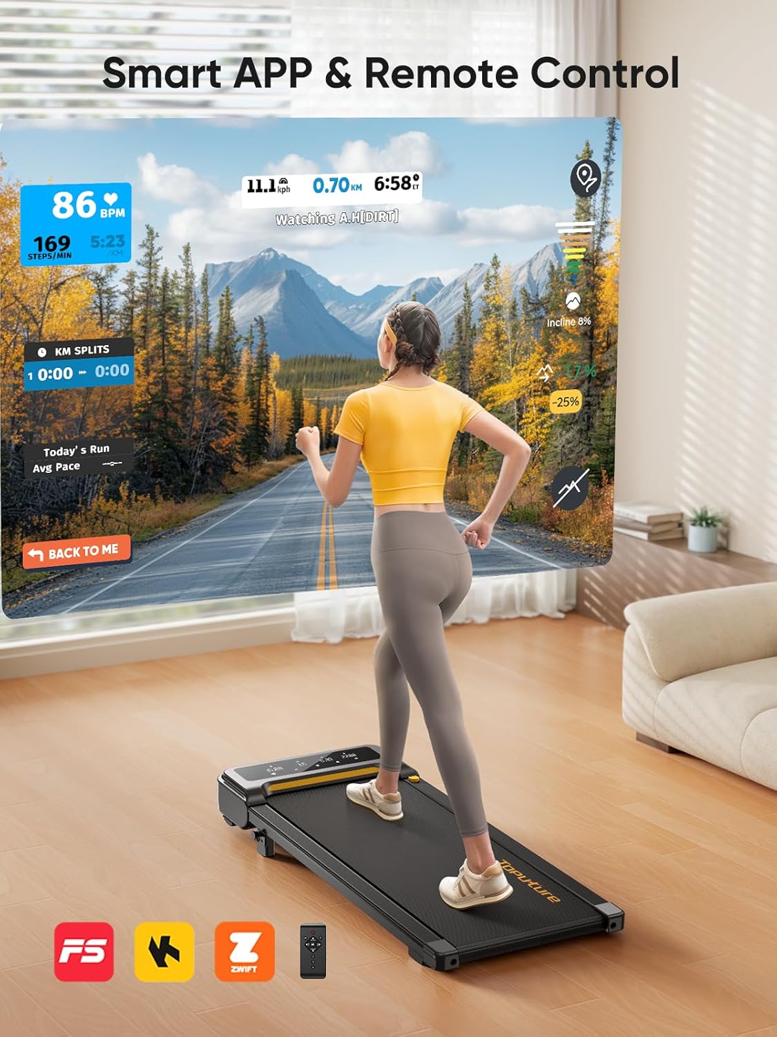 Walking Pad with Incline, Under Desk Treadmill, Portable Treadmills for Home/Office, 2.5HP Walking Jogging Running Machine 300 lbs Capacity with LED Display, Remote Control/App Control - Image 3