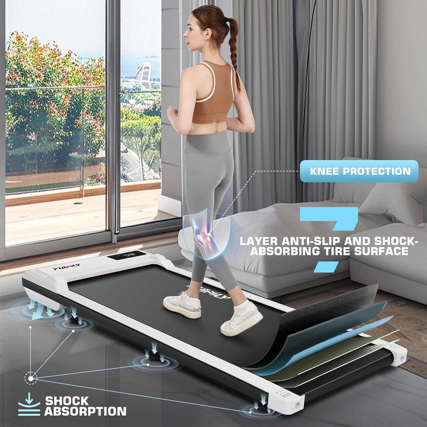 FUNMILY Walking Pad Treadmill with Incline, Portable Under Desk Treadmills for Home 300 lbs Weight Capacity, 2.5HP Quiet Electric Jogging Running Machine with Remote Control and LED Display - Image 2