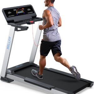 WELLFIT Home Treadmill, 2 Level Incline Heavyduty Treadmill with Pulse Sensor, 4.0 HP, 10 MPH, 450 lbs Capacity, 20” x 45” Running Area Treadmills with Bluetooth Player & LED Display