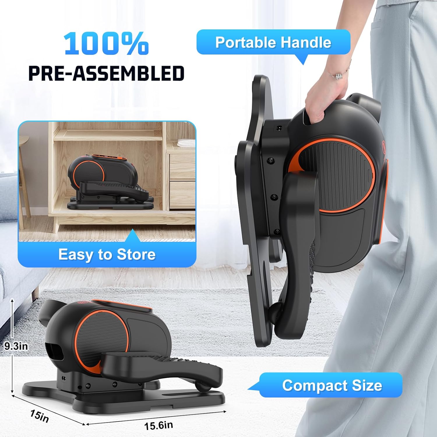 ANCHEER Under Desk Elliptical, 24-in-1 (12 Auto & 12 Manual) Elliptical Machine with Wireless Remote&Dual-Direction, Quiet Compact Leg Exerciser for Home Office - Image 7