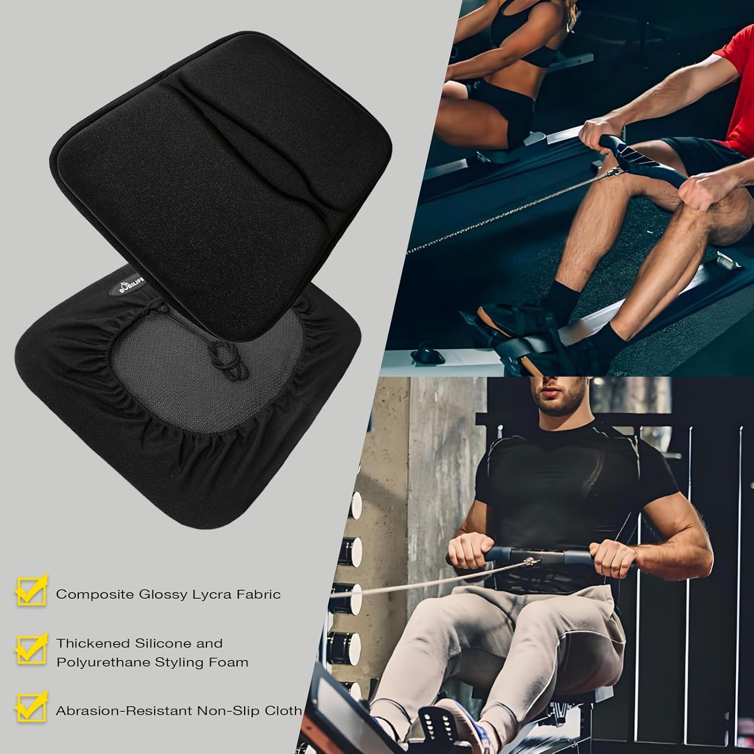 Gel Padded Seat Cushion Cover for Recumbent Bike & Rowing Machine - Extra Wide Thick Memory Foam with Gel Pad for Exercise Recumbent Bicycle and WaterRower, Concept2, for Women and Men Comfort - Image 3
