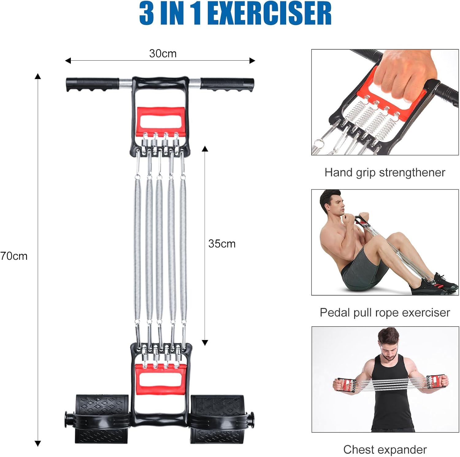 Spring Chest Expander, Tummy Trimmer Hand Gripper 3 in 1 Pull-up Bars Exerciser With 5 Metal Springs, Arm Strength Trainer - Image 4