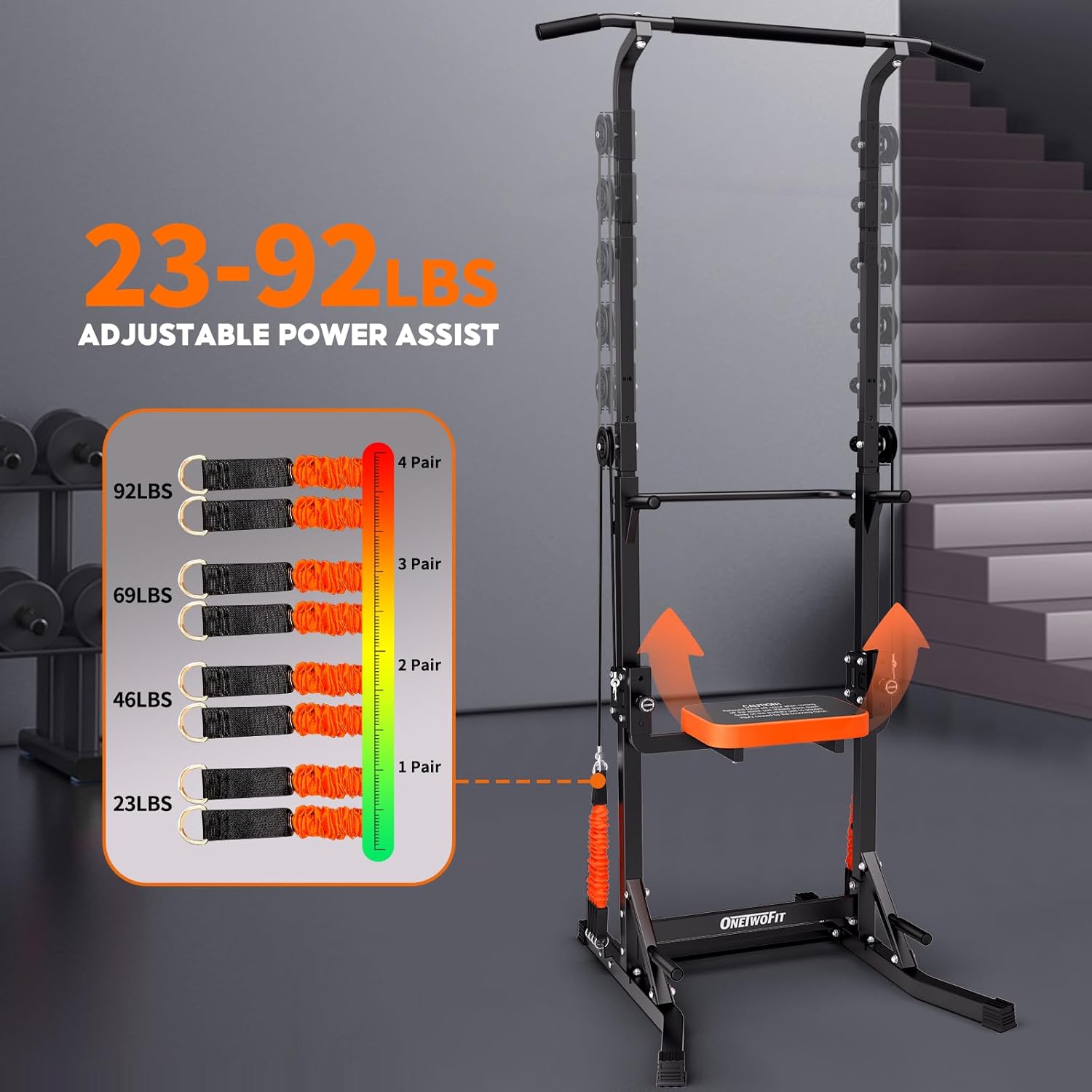 ONETWOFIT Power Tower Pull Up Bar Station Assistive Trainer, Multi-Function Adjustable Height Dip Station for Home Gym Workout, Strength Training Fitness Equipment, Pull Up Stand 360LBS - Image 5