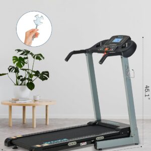 Treadmill with Auto Incline – 300 lb Capacity, 3.0HP Folding Electric Treadmill Up to 8.5 MPH Speed, Running Machine with 17.5″ Wide Tread Belt and Bluetooth Speaker for Home Use
