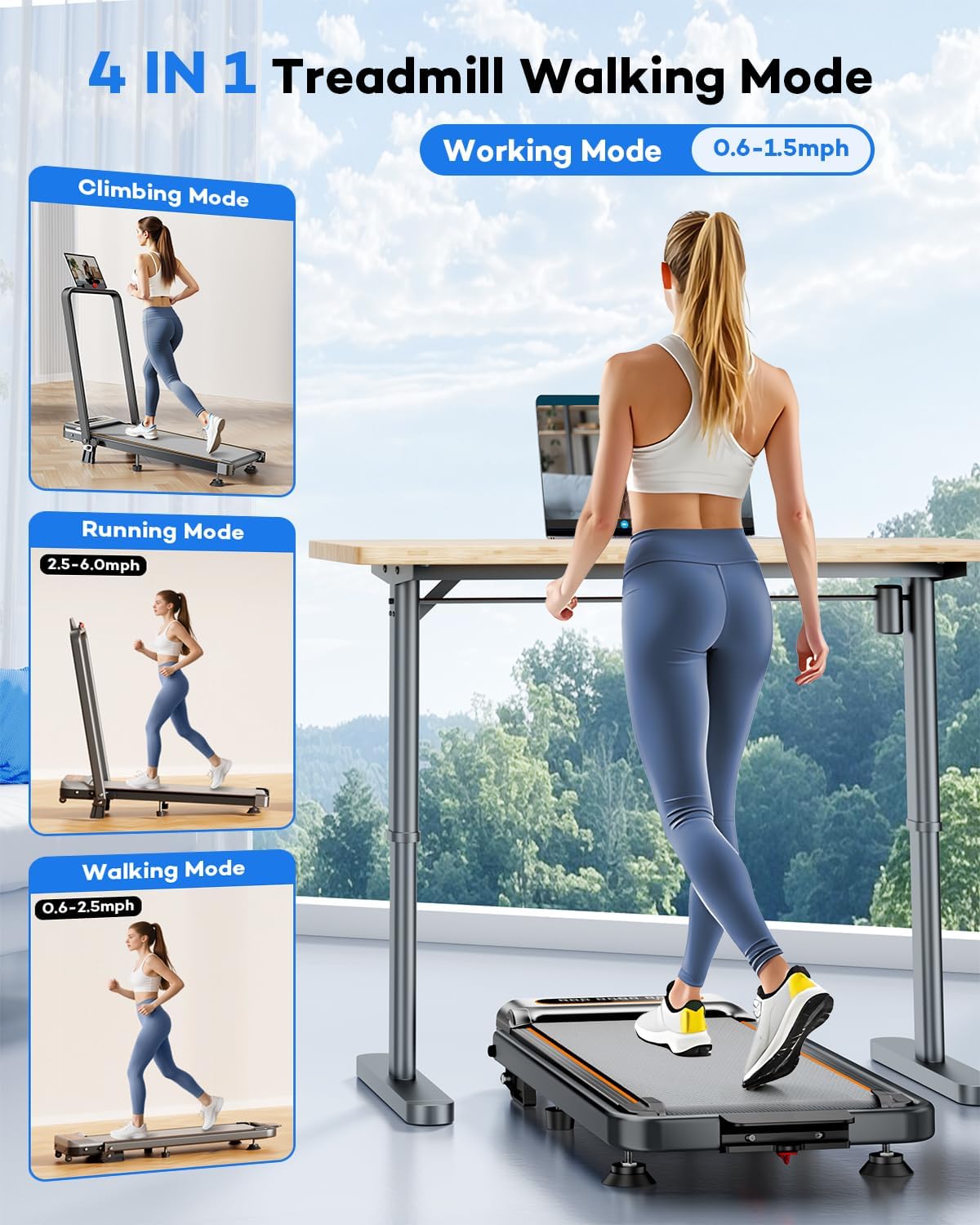Foldable Treadmill with 10% Incline Upgrade 3.5HP Low Noise Walking Pad Treadmill with Handle Bar Rayspace 4 in 1 Portable Under Desk Treadmills for Home/Office, 350Lbs Capacity, APP & Remote Control - Image 6