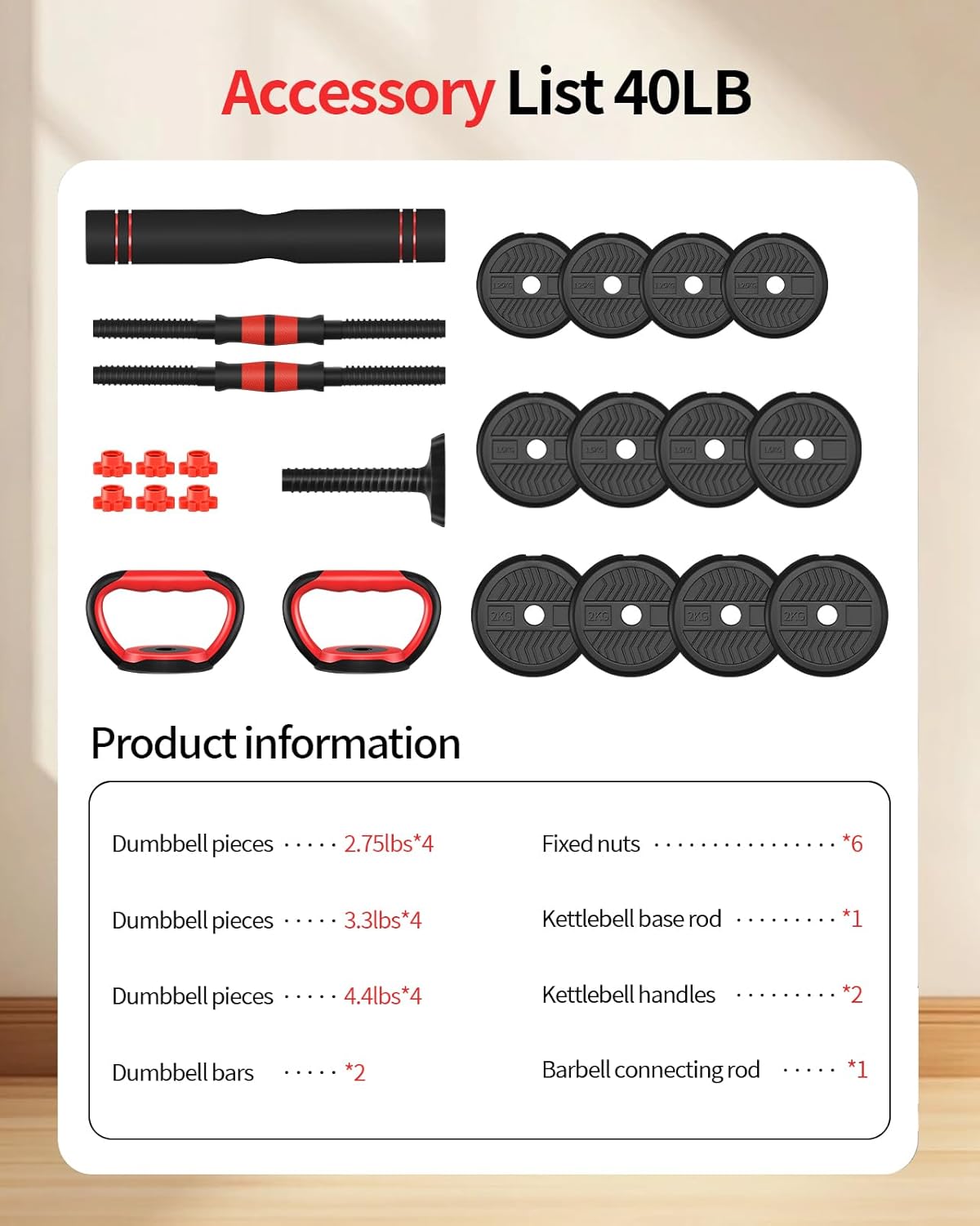 Adjustable Dumbbells,20/30/40/60/80lbs Free Weight Set with Connector, 4 in1 Dumbbells Set Used as Barbell/Kettlebells/Push up Stand, Fitness Workout Equipment for Home Gym for Youth,Women/Men - Image 2