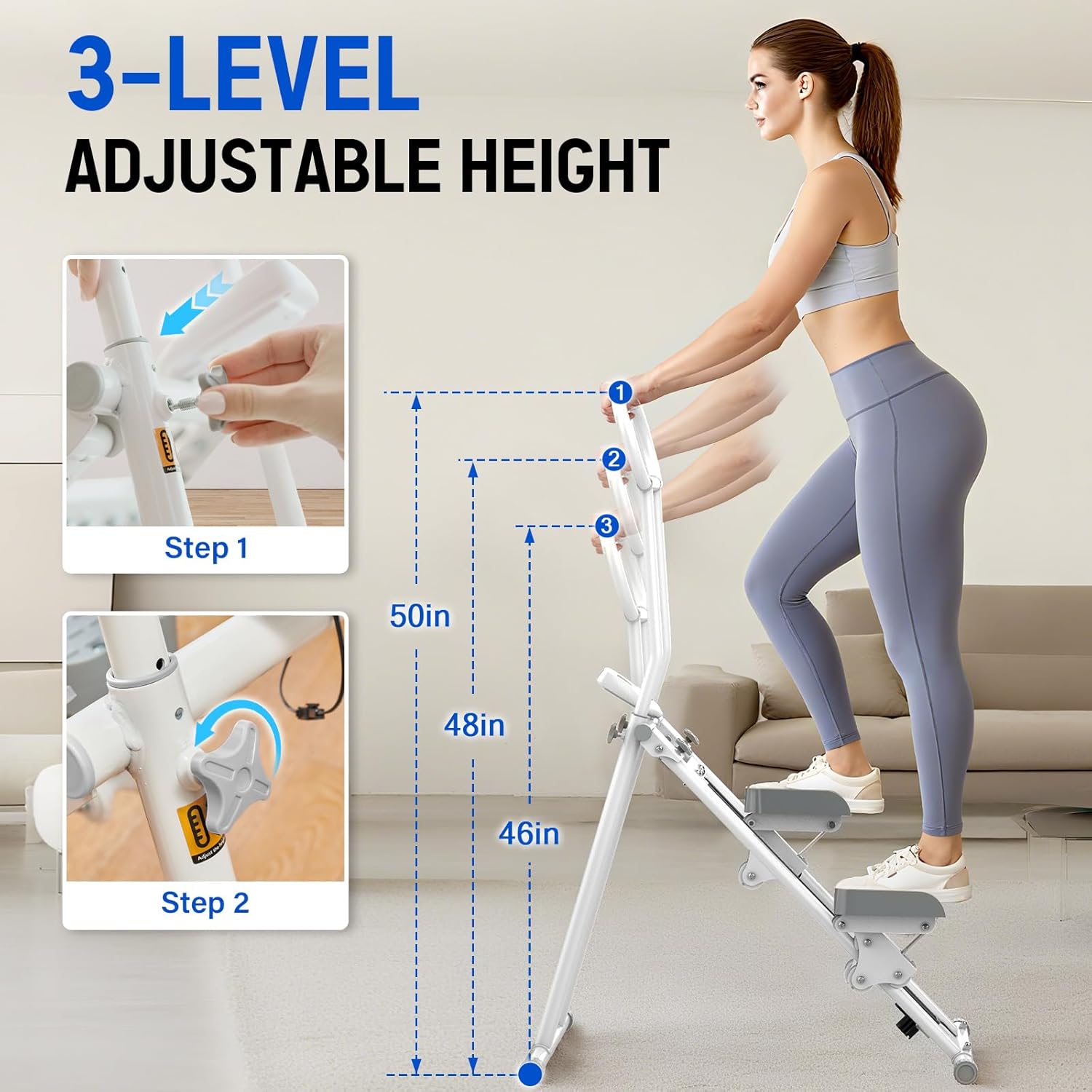 Stair Stepper for Exercise at Home, Foldable Compact Space Cardio Vertical Climbing Stairs Machine, Stair Master with Adjustable Height Handle, Anti-Slip Pedal - Image 4