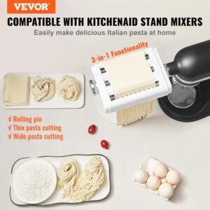 VEVOR Pasta Maker Attachment for KitchenAid Stand Mixer, 3 in 1 Pasta Attachments Including Pasta Roller, Spaghetti Fettuccine Cutter and Cleaning Brush, Pasta Machine Attachment Accessories for KA
