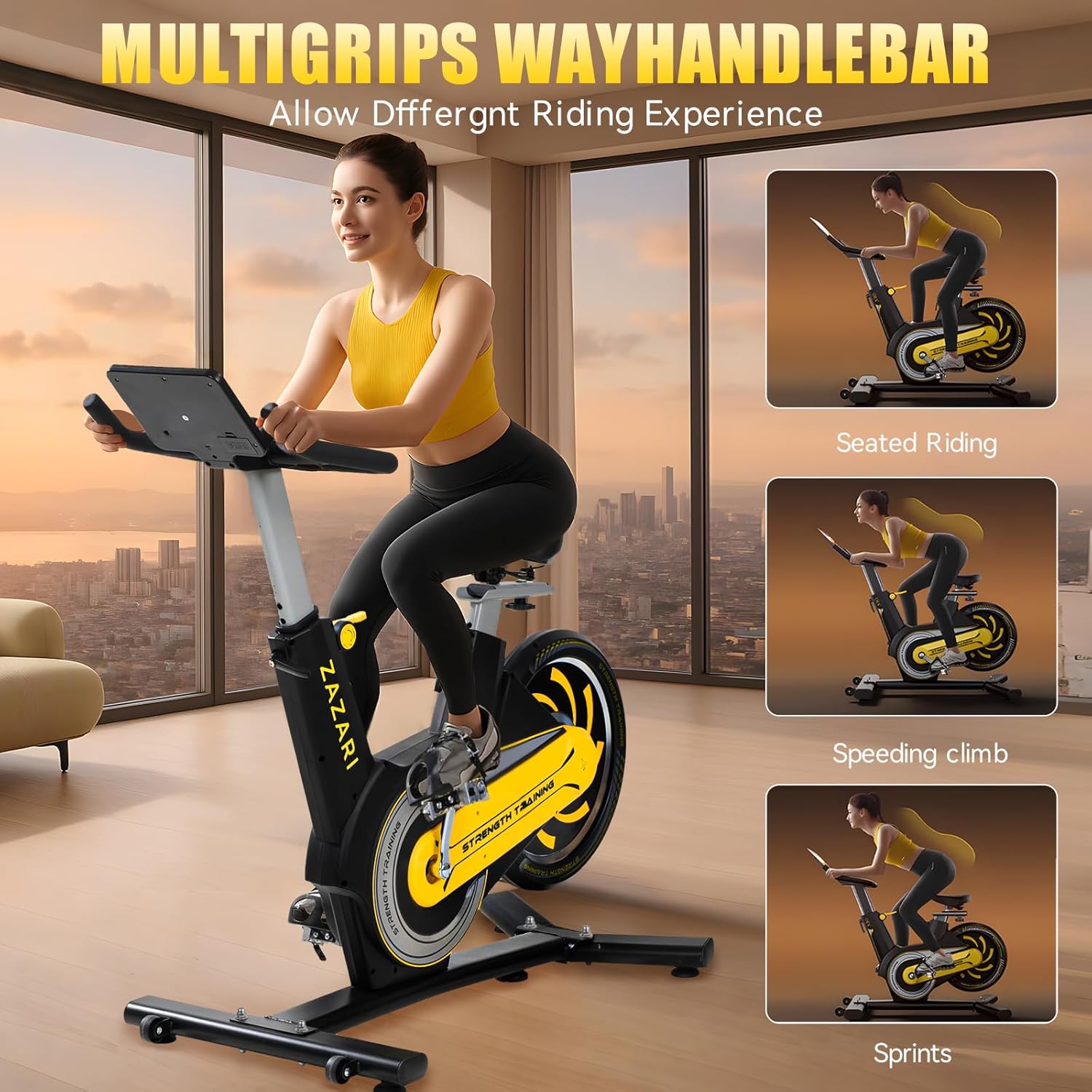 Semi-Commercial Exercise Bike 350 lbs Capacity, Magnetic Stationary Bikes for Home Gym with Multi-Grip Handlebar, Comfortable Seat, Silent Belt Drive, Rear Flywheel & Tablet Holder - Image 3