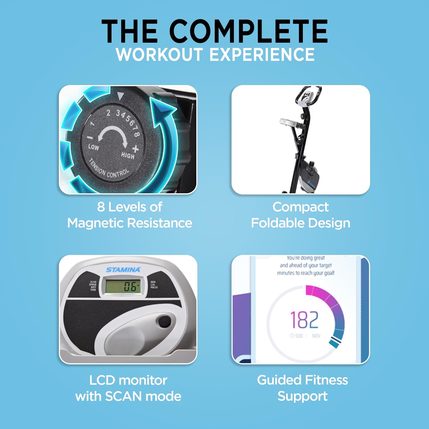 Stamina Folding Exercise Bike - Foldable Exercise Bike with Smart Workout App, Stationary Bike for Home Workout - Up to 250 lbs Weight Capacity - Image 4