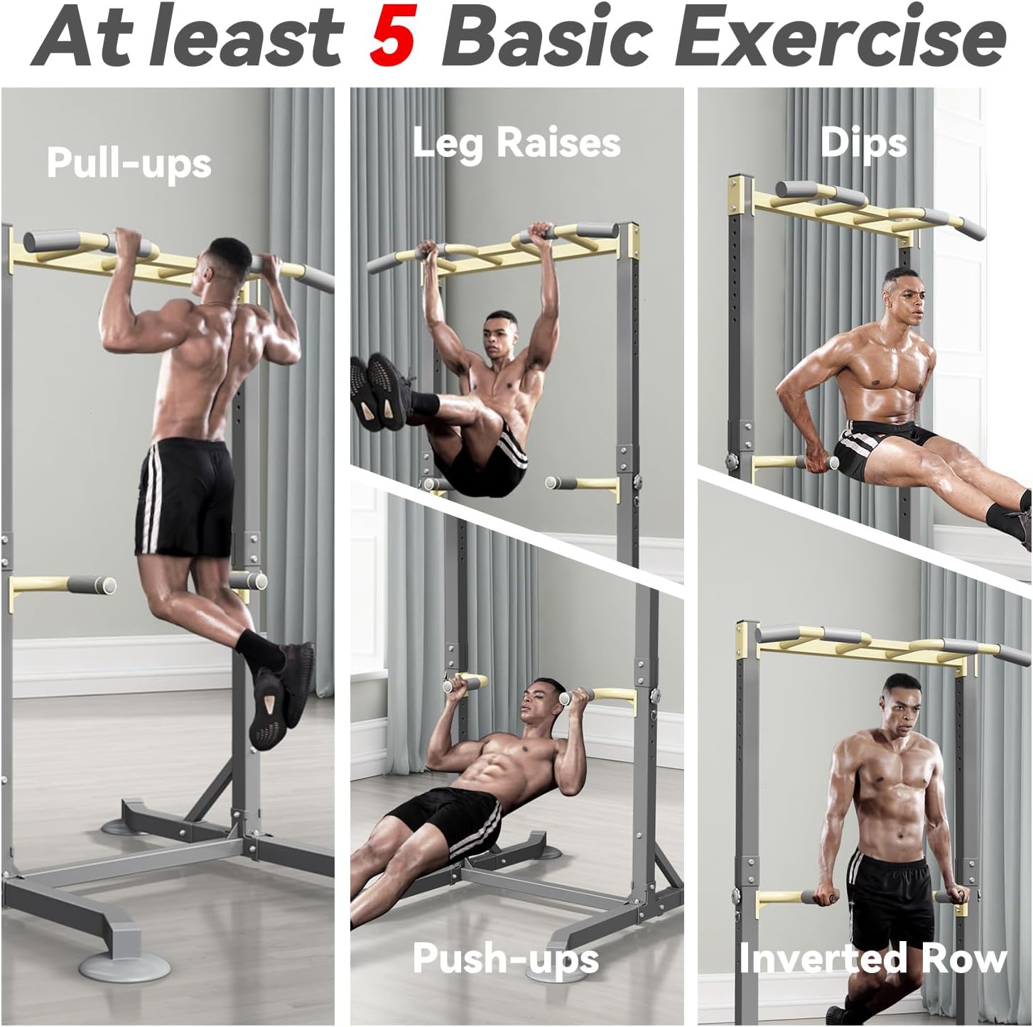 Multi-function Pull Up Station, Portable Workout Equipment with Pull Up Bar and Dip Station for Home Gym, Support 600lbs - Image 5
