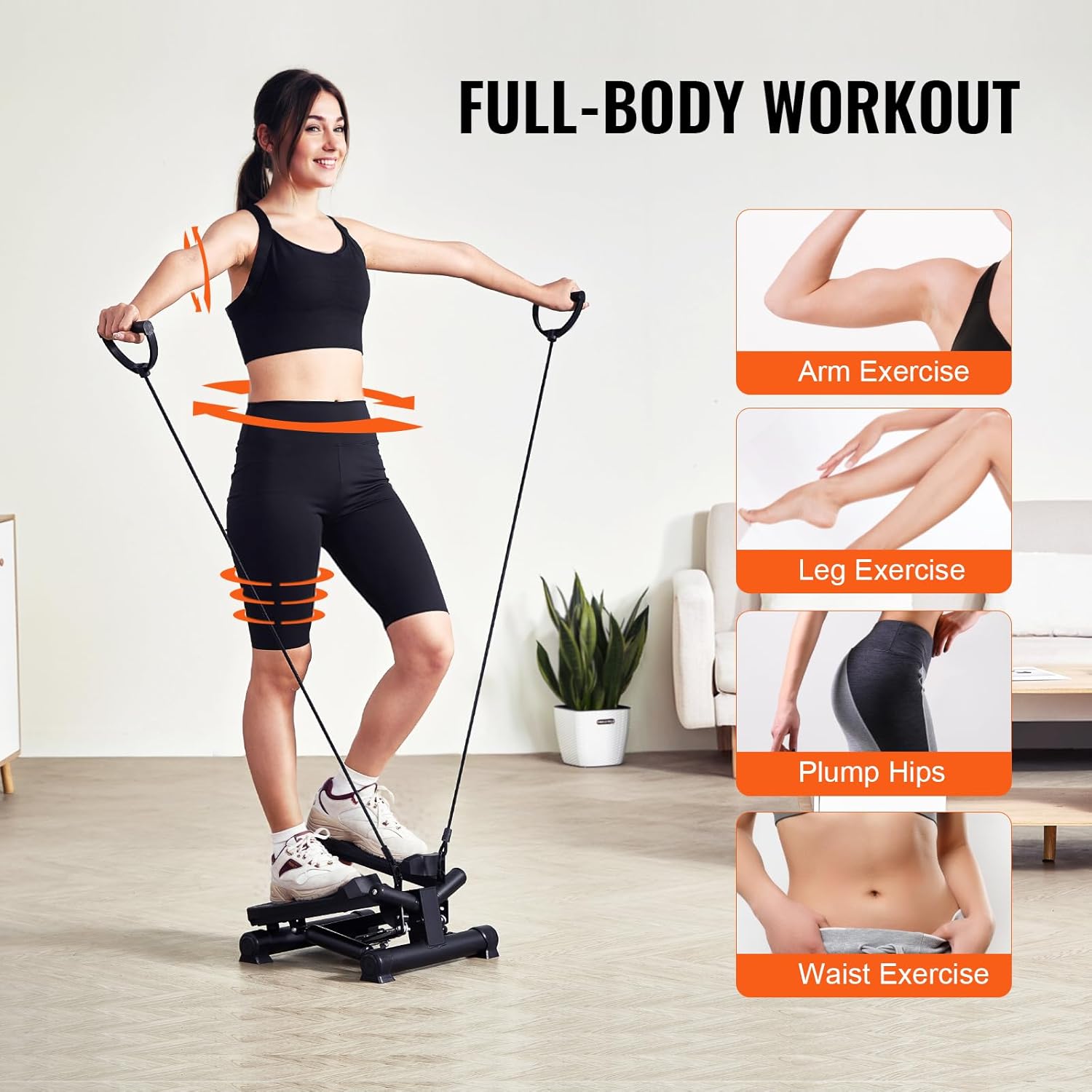 VEVOR Stair Stepper, Mini Stepper for Exercise at Home, Hydraulic Fitness Twist Stepper with Resistance Bands, Full Body Workout Cardio Equipment, Stair Climber with LCD Monitor, 330LBS Load Capacity - Image 3