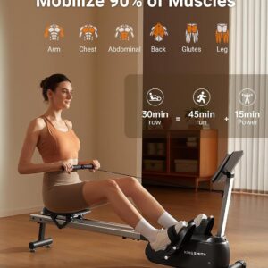 KINGSMITH Magnetic Rowing Machines for Home, 350LBS Capacity, APP Supported, Row Machine with Adjustable Resistance, Compact Rowing Machine Foldable