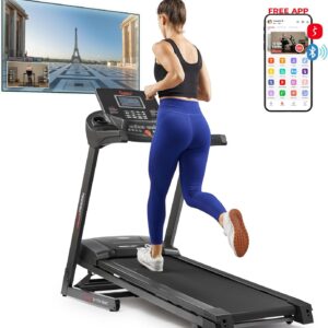 Sunny Health & Fitness Energy Flex Motorized Auto Incline Smart Treadmill, Shocks, Wide Running Belt, Digital Display, Pulse Sensors, and SunnyFit App Enhanced Bluetooth Connectivity – SF-T7724SMART