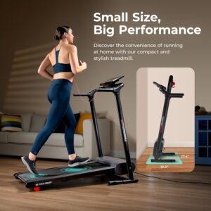Sunny Health & Fitness Compact Foldable Treadmill – Easy Assembly, Quiet Operation, LCD Performance Monitor, Device Holder – Running & Walking Exercise, Optional Free SunnyFit App Bluetooth Connection