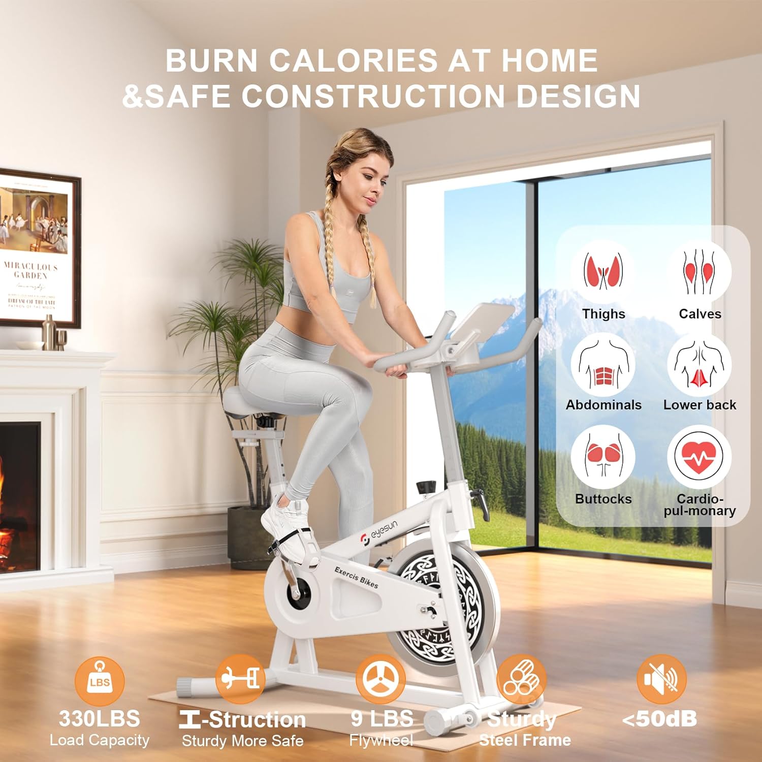Exercise Bikes for Home,Indoor Cycling Bike with Adjustable Friction,Brake Pad Resistance Silent Belt Drive,330lbs Weight Capacity &Upgraded Version Seat for Home Cardio&Weight Loss - Image 2
