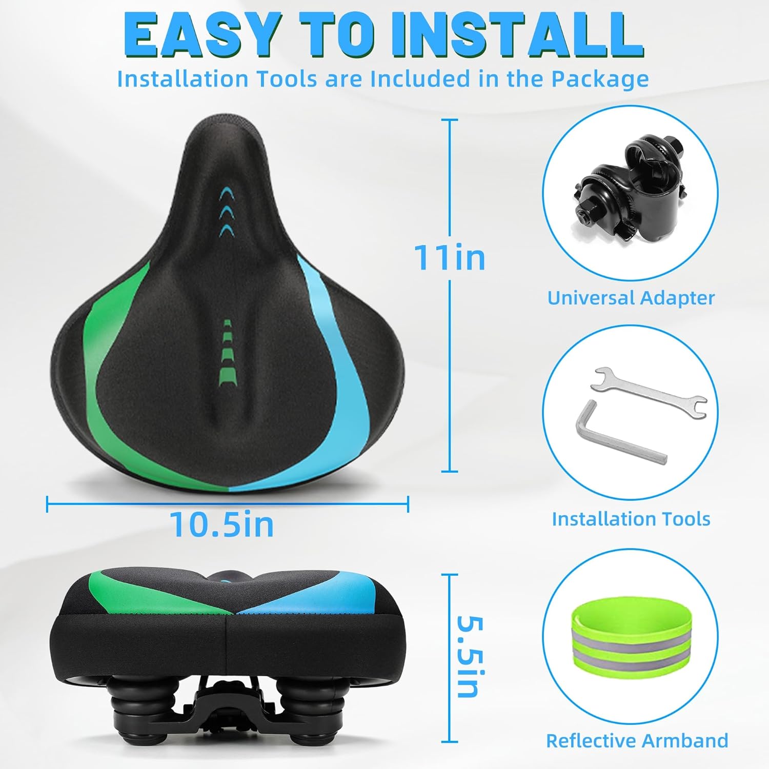 Oversized Bike Seat for Men & Women, Comfortable Gel Padded, Extra Wide Bicycle Seat Cushion Comfort, Replacement Saddle for Peloton, Stationary Exercise Bike, Mountain Bike, Cruiser, City Bike - Image 6
