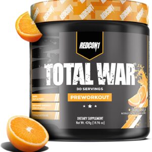 REDCON1 Total War Pre Workout, Orange Crush – Contains 320mg of Caffeine from Green Tea, Juniper & Beta Alanine – Pre Work Out with Amino Acids to Increase Pump, Energy + Endurance (30 Servings)