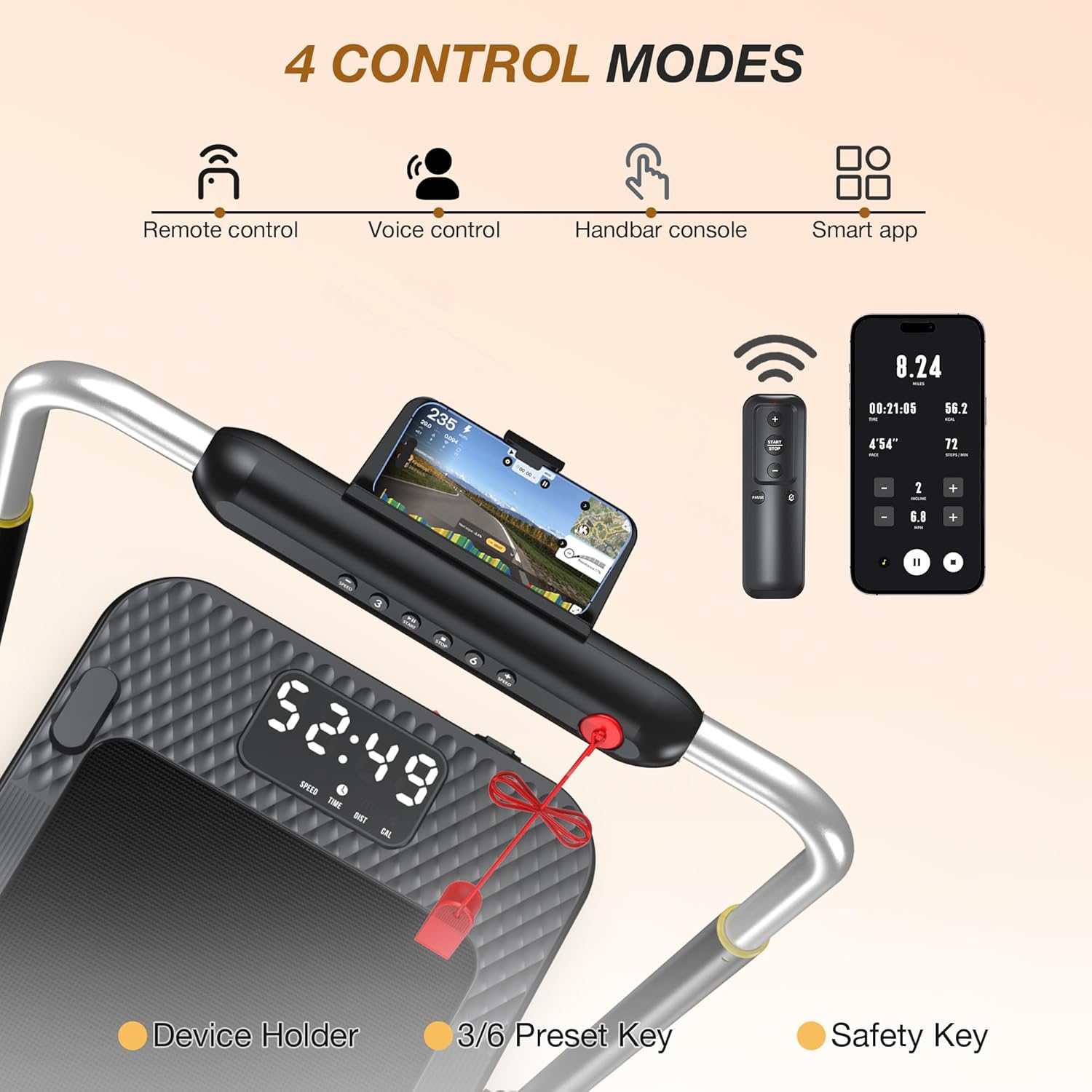 WELLFIT 10% Incline Foldable Walking Pad Treadmill with Handle Bar for Home, 360 LBS Capacity, 7.6MPH Max Speed,Wide Shock Absorbing Deck, 3.0HP Low Noise, for APP/Mute Remote - Image 3