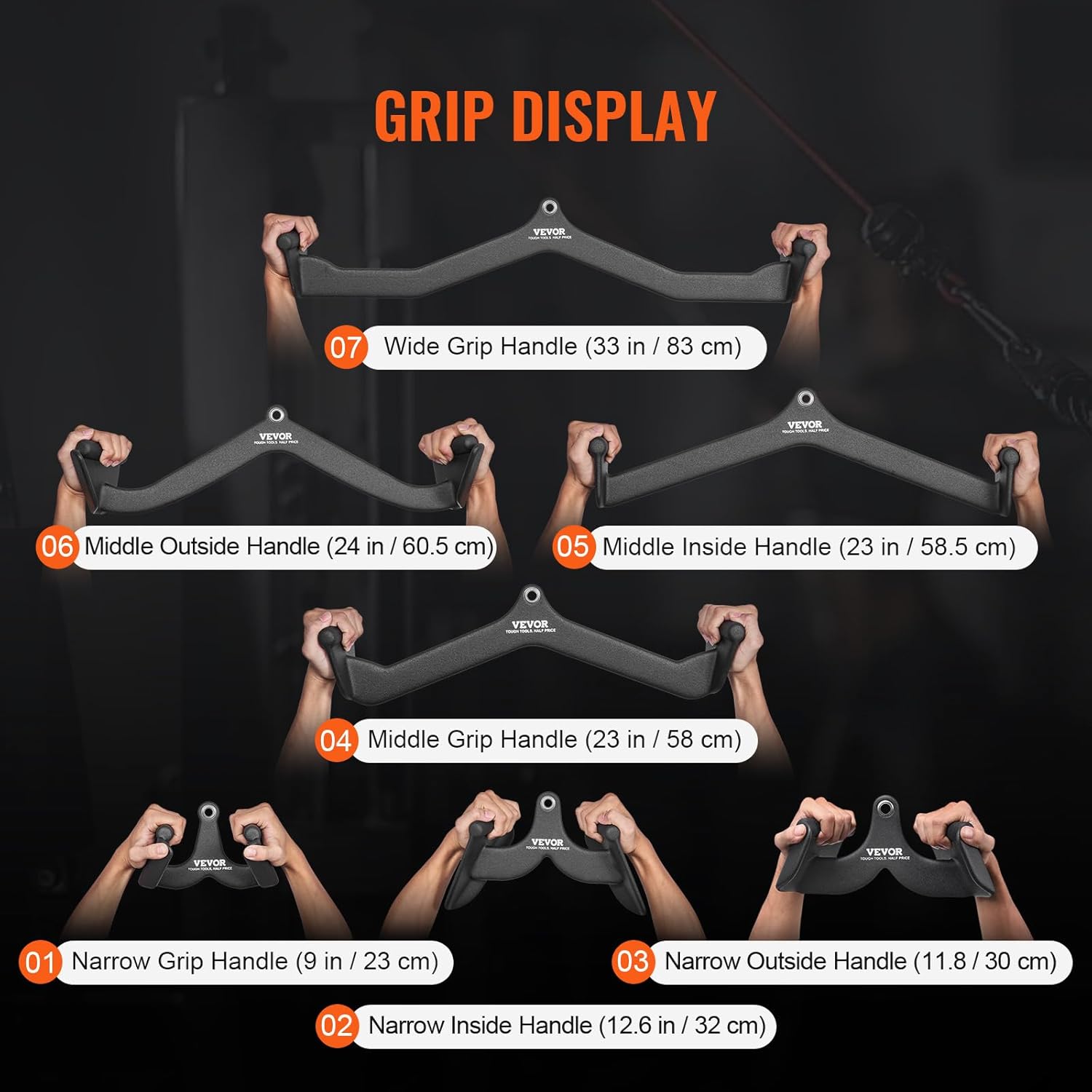 VEVOR LAT Pulldown Attachments, Cable Machine Rowing T-bar V-bar Tricep Pull Down Bar, Back Strength Training Rubber Coated Handle Grip, Bicep Curl Tricep LAT Pulldown Bar for Home Gym Fitness - Image 5